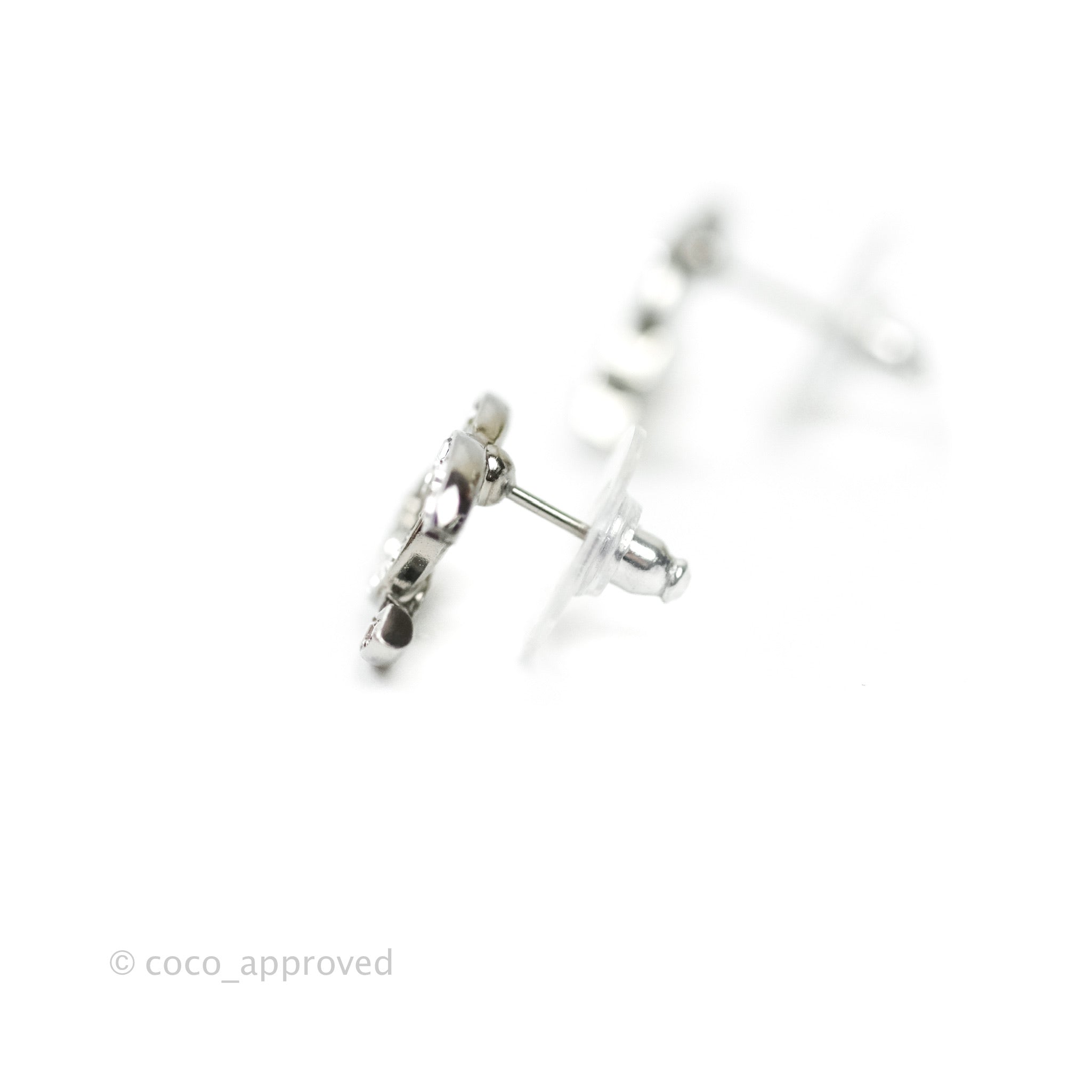 Chanel CC Crystal Earrings for Women - Silver Tone Fashion Jewelry | 21S Collection | Perfect for Parties, Weddings & Special Occasions
