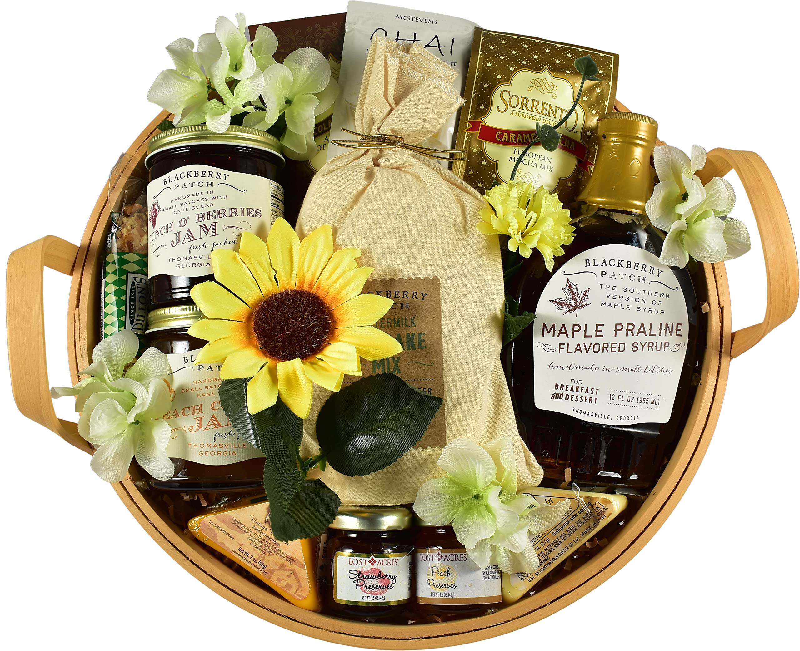 Gourmet Breakfast in Bed Gift Basket - Cheese Bars, Jams, Pancake Mix, Syrup, Pecan Roll, Mocha & Chai Tea Mixes - Handcrafted in USA - Perfect for Mother's Day, Anniversary & Romantic Surprise Gifts