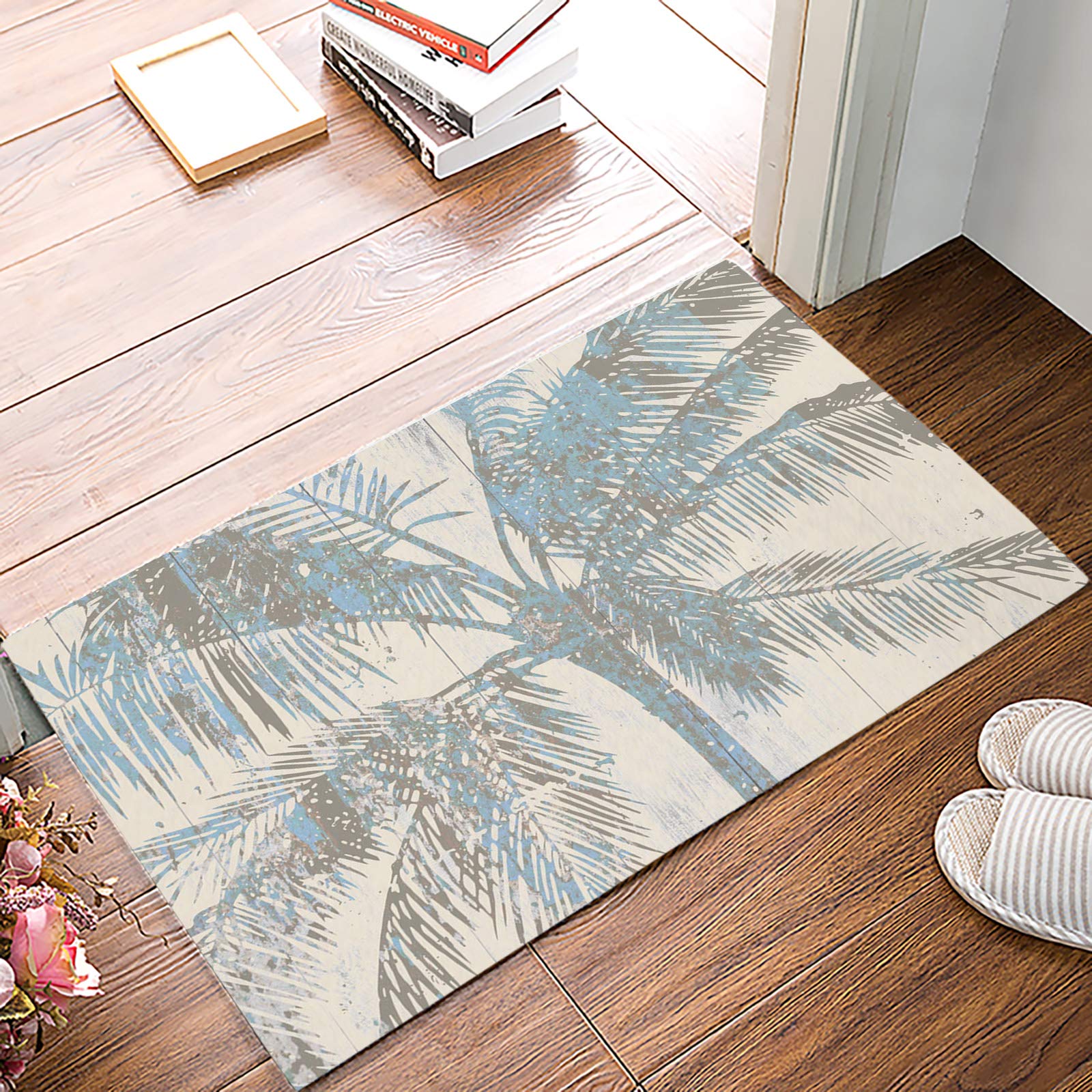 Vintage Tropical Palm Tree Welcome Doormat - Non-Slip Indoor Outdoor Entry Mat for Front Door, Kitchen, Bathroom, Porch & Patio - Washable 20