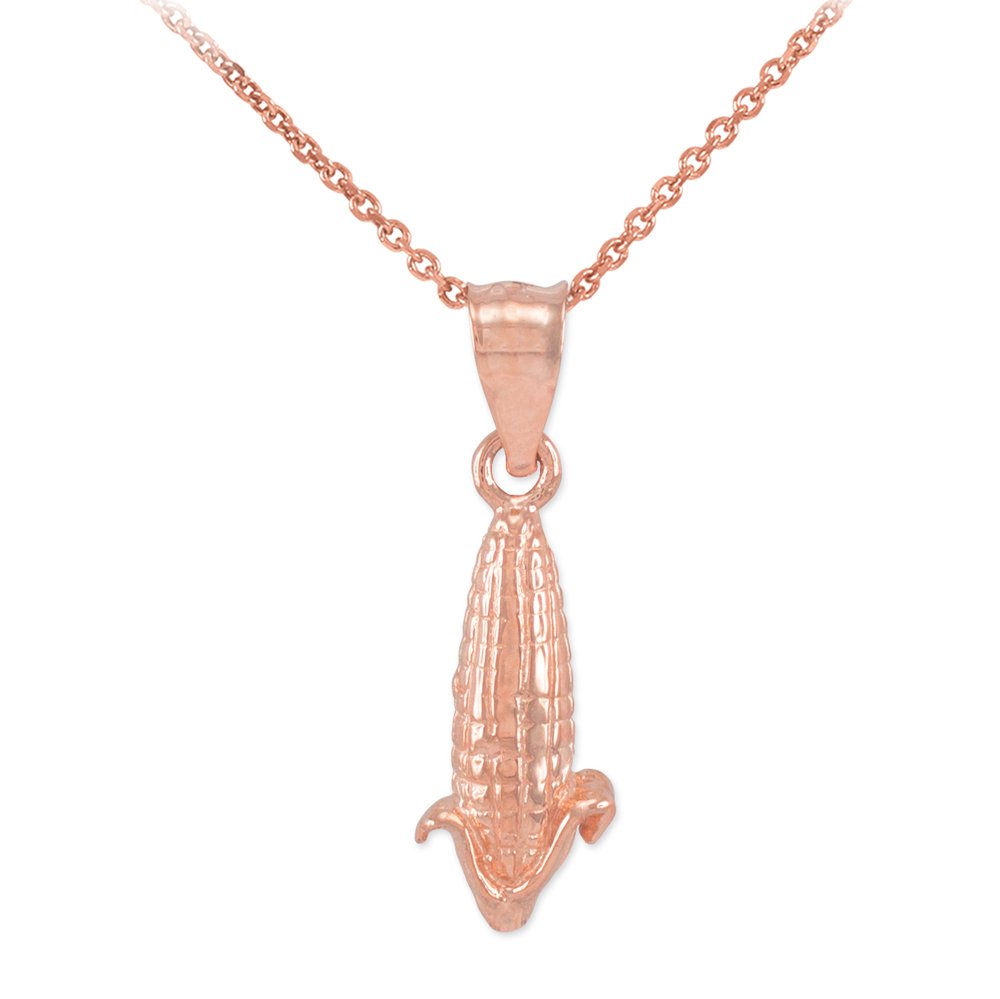 14K Rose Gold Corn on the Cob Charm Pendant Necklace - Elegant Jewelry Gift for Women, Birthday, Anniversary | Perfect for Farmhouse Style, Country Fashion & Everyday Wear