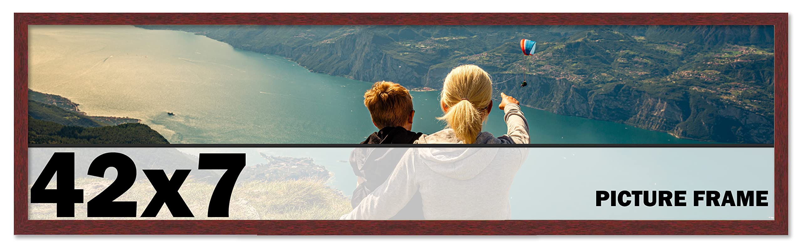 CountryArtHouse 42x7 Inch Solid Mahogany Wood Picture Frame - Premium Brown Wooden Photo Frame with UV Protective Acrylic, Acid-Free Backing & Hanging Kit - Perfect for Wall Decor, Family Photos, Art Display & Home Office Decoration