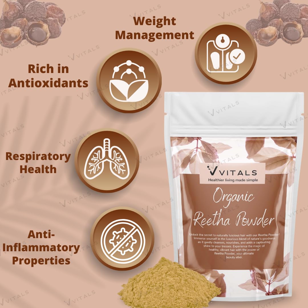 Organic Reetha Powder for Hair Growth & Scalp Treatment - 200g | Sapindus mukorossi | Natural Hair Conditioner & Cleanser | Perfect for DIY Hair Masks & Ayurvedic Hair Care Routine