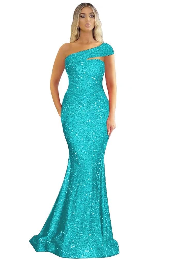 Elegant One Shoulder Sleeveless Sweetheart Sequin Prom Dress - Long Mermaid Bodycon Bridesmaid Gown for Women's Formal Evening Party | Perfect for Homecoming, Wedding, Cocktail & Special Occasions