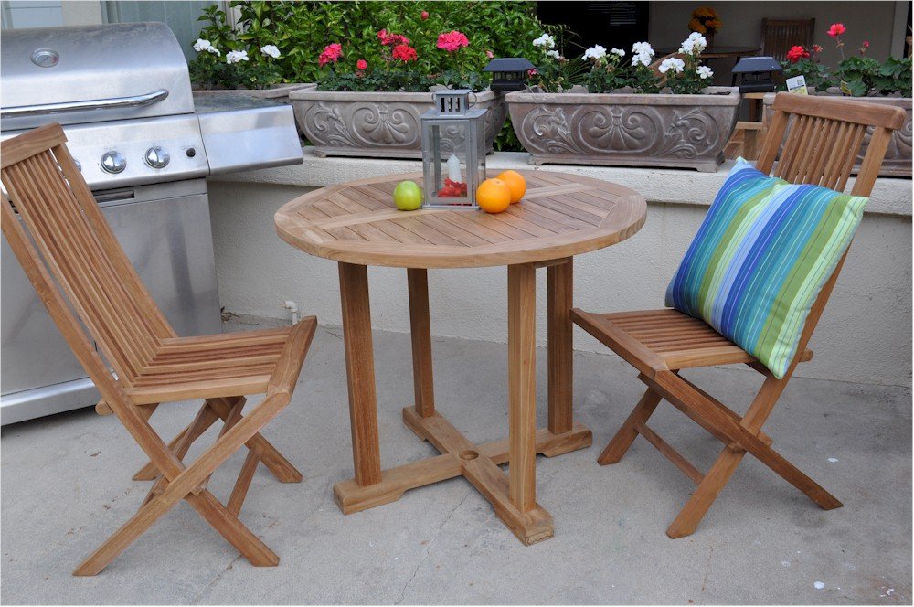 Anderson Teak SET-209 Bristol 3-Piece Outdoor Dining Set with Straight Legs - Perfect for Patio, Garden, and Backyard Entertaining