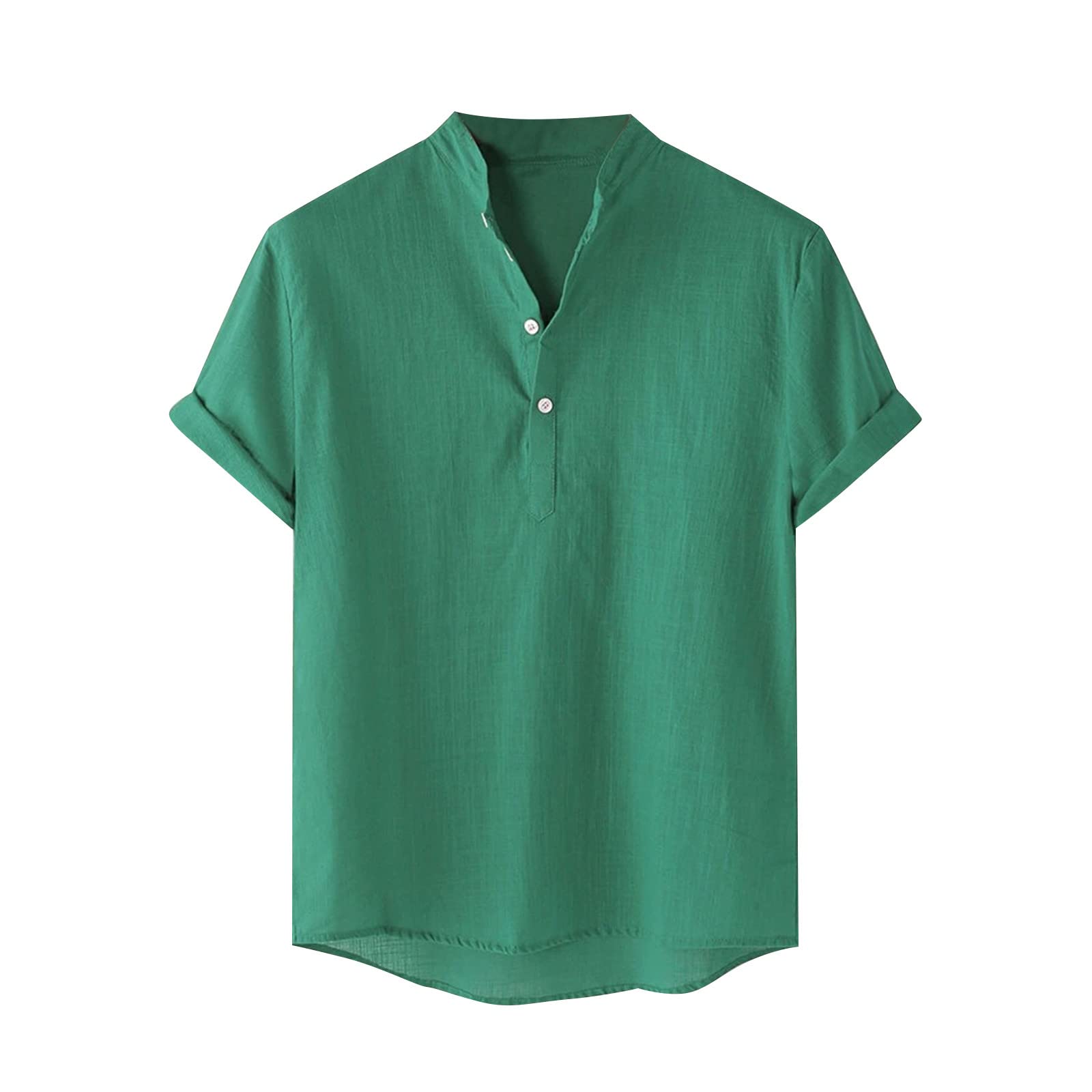 Men's Linen Short Sleeve Polo Shirt - Breathable Cropped Casual Top with Button Neckline | Loose Fit Summer T-Shirt for Outdoor Activities & Beach Wear