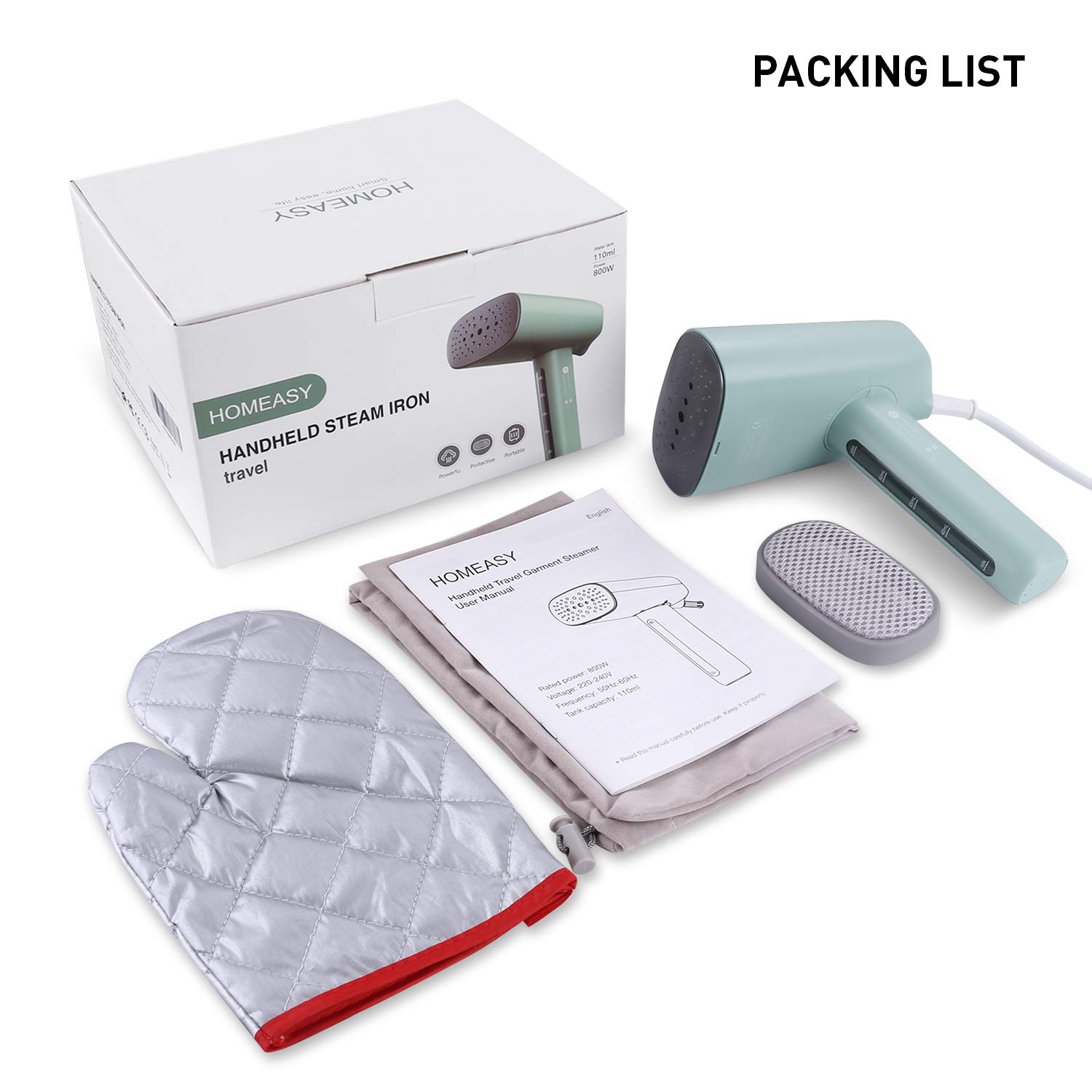 Homeasy Portable Handheld Clothes Steamer - Fast Heating Travel Garment Steamer with Detachable Water Tank | Compact & Lightweight for Wrinkles Removal | Perfect for Travel, Business Trips & Home Use (Green, Small)