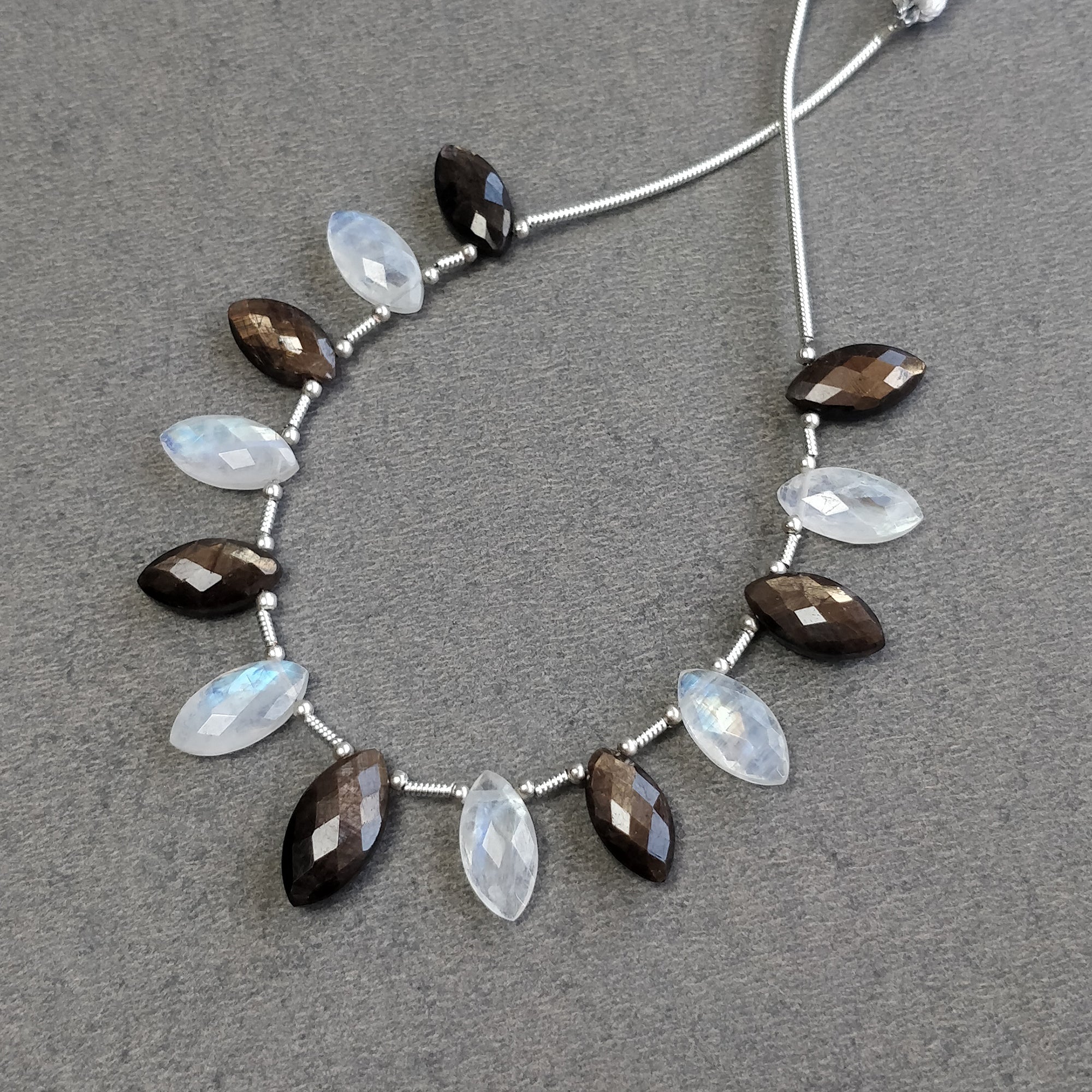 Natural Untreated Chocolate Sapphire & Rainbow Moonstone Marquise Faceted Loose Beads - Checker Cut Gemstones for Handmade Bracelets & Jewelry Making - Perfect for Boho, DIY Crafts & Gift Giving