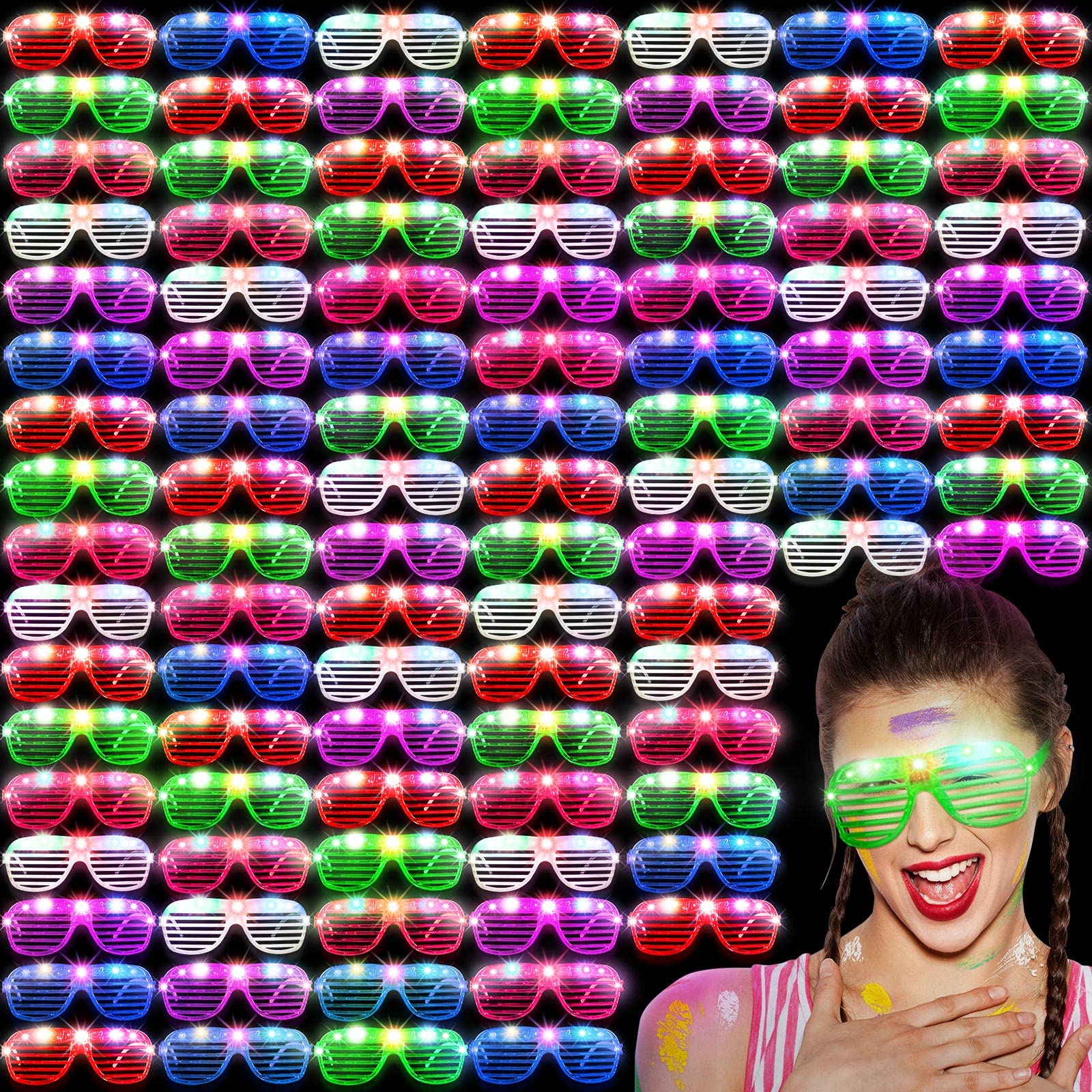 LED Glasses Light Up - 6 Neon Colors Shutter Shades for Teens & Adults - Perfect for Birthday Parties, Raves, Concerts & Night Events