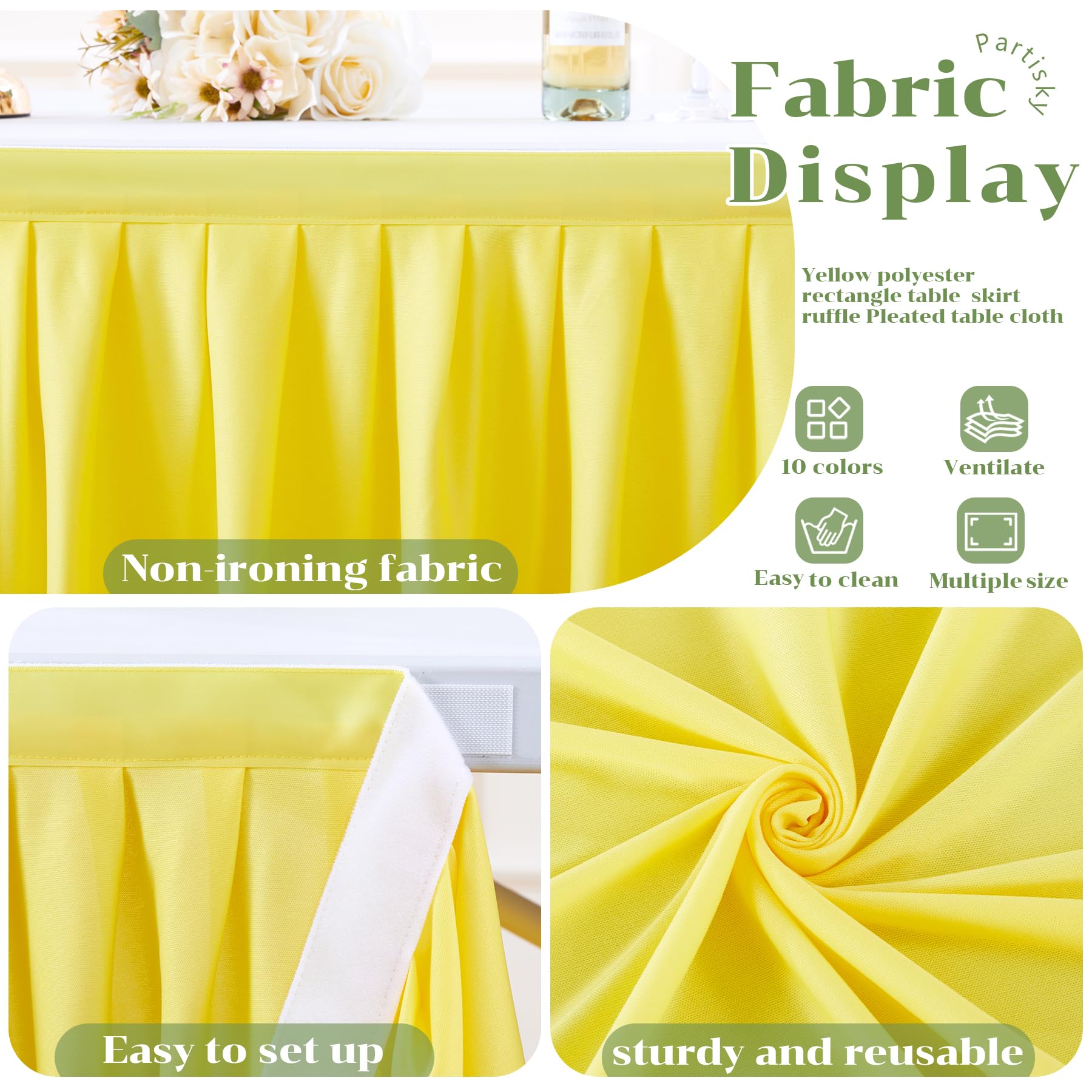 Yellow Polyester Table Skirt 17ft - Wrinkle Resistant for Banquet Wedding Baby Shower