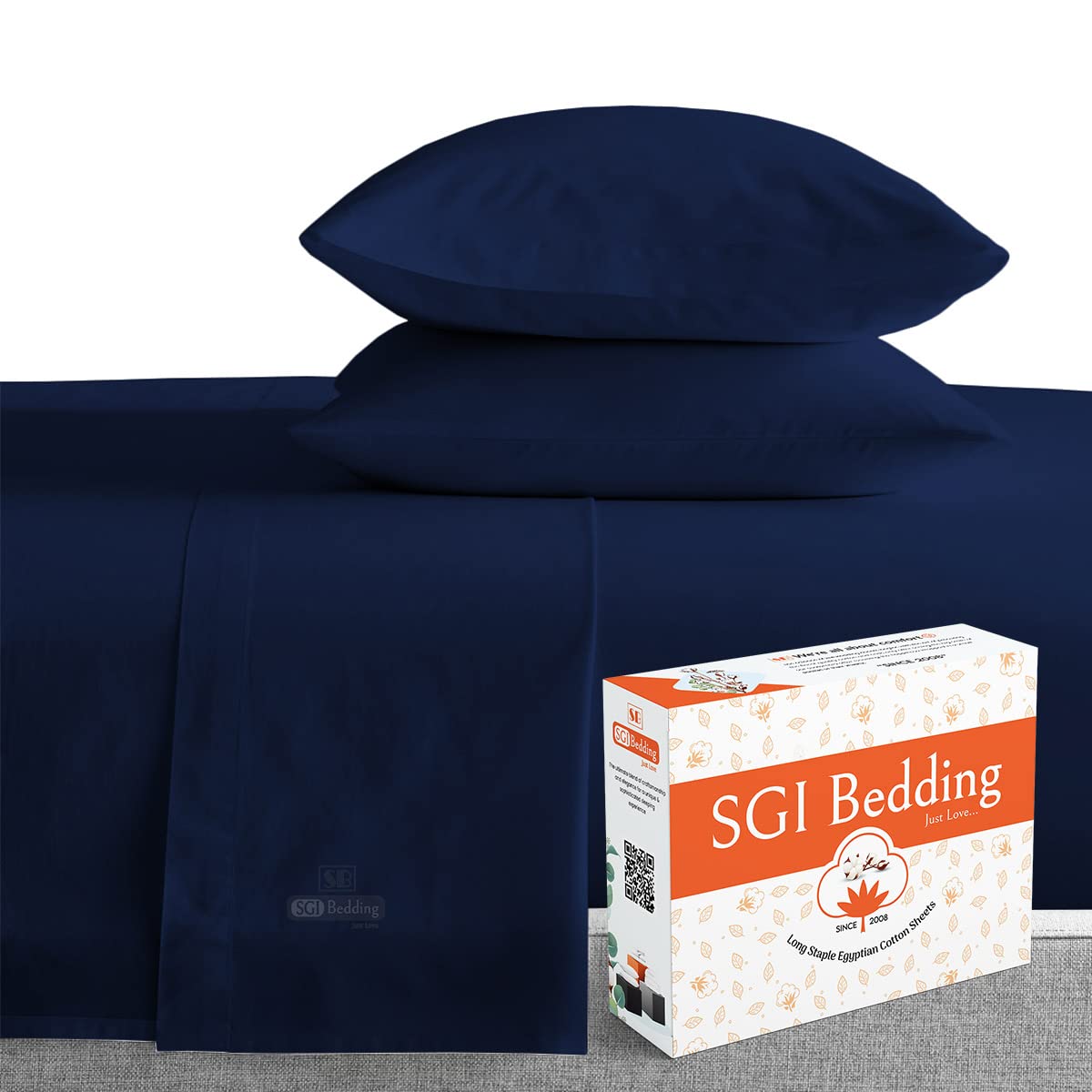 Premium 600 Thread Count Egyptian Cotton Queen Sheet Set - Ultra Soft & Smooth 4-Piece Bedding in Navy Blue | Perfect for Luxury Hotels, Guest Rooms & Cozy Home Bedrooms