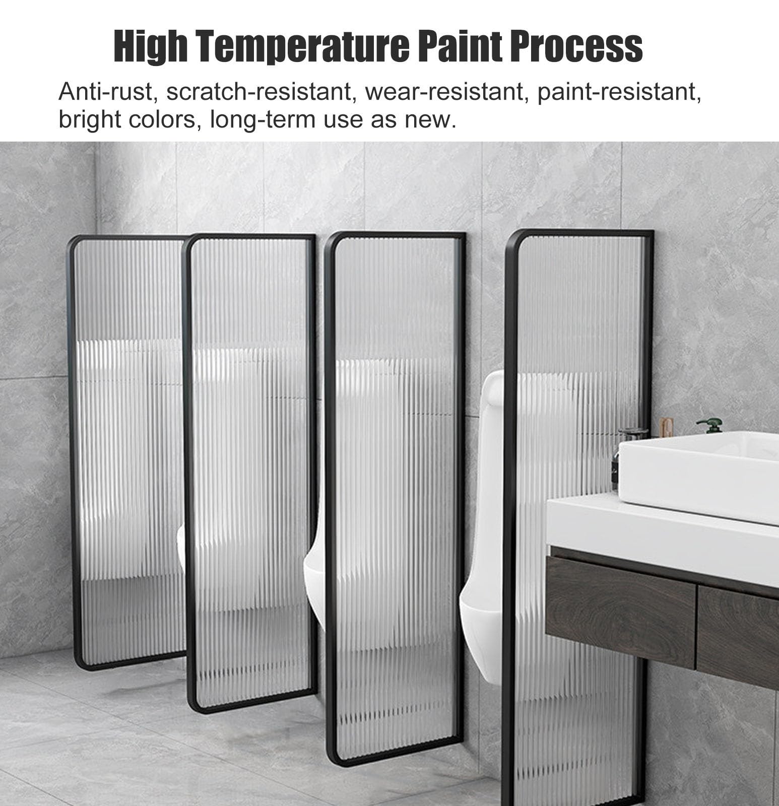 Premium Urinal Partition Wall Divider for Restroom, Toilet & Bathroom - Floor-Standing Wall Mounted Translucent Glass Panel with Waterproof Design (Black, 90cm/35.4in) - Ideal for Commercial Restrooms, Office Buildings & Public Spaces