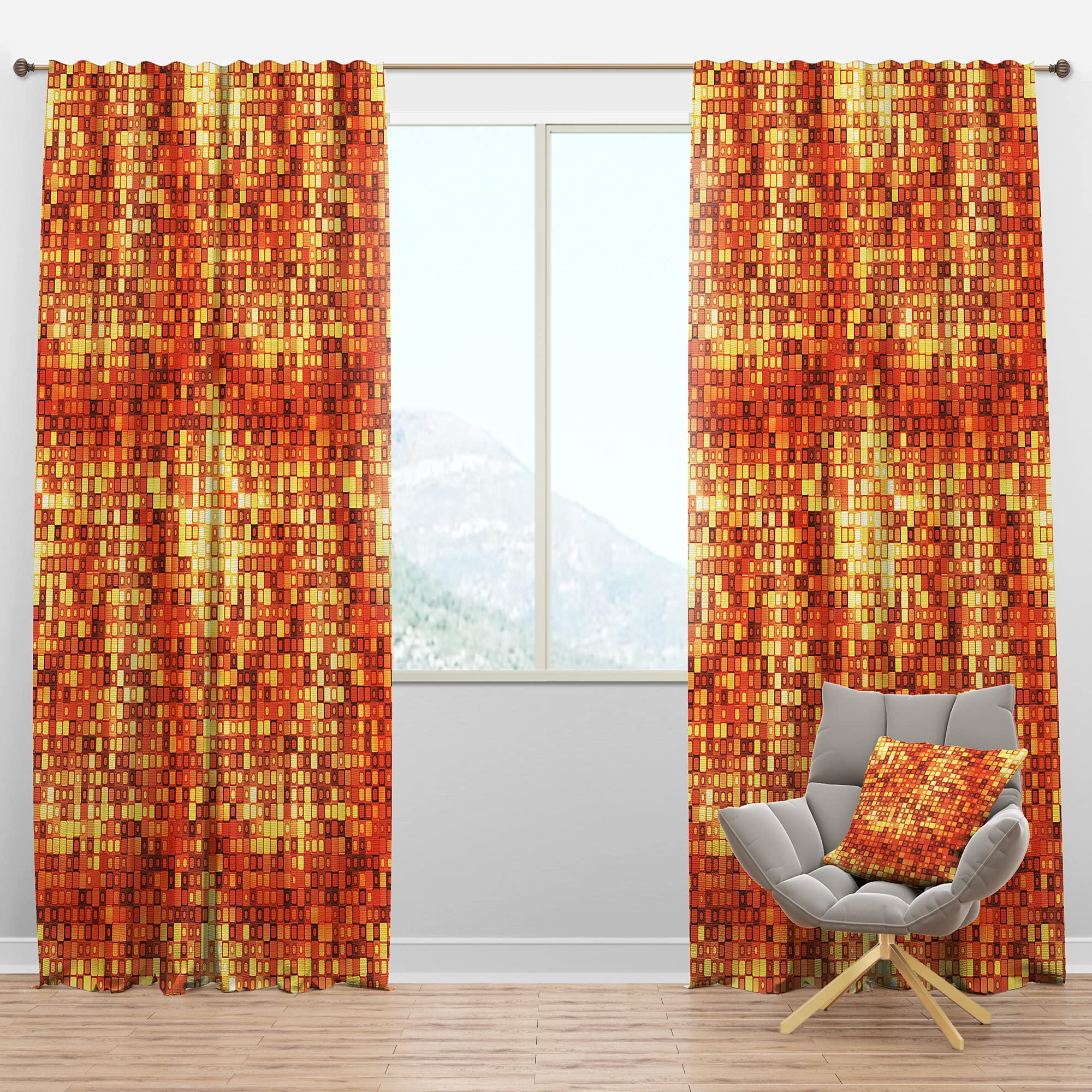 Gold Square Abstract Blackout Curtains - Thermal Insulated Single Panel (52x63 inches) for Bedroom & Living Room - Noise Reducing & Light Blocking Drapes for Better Sleep & Home Decor