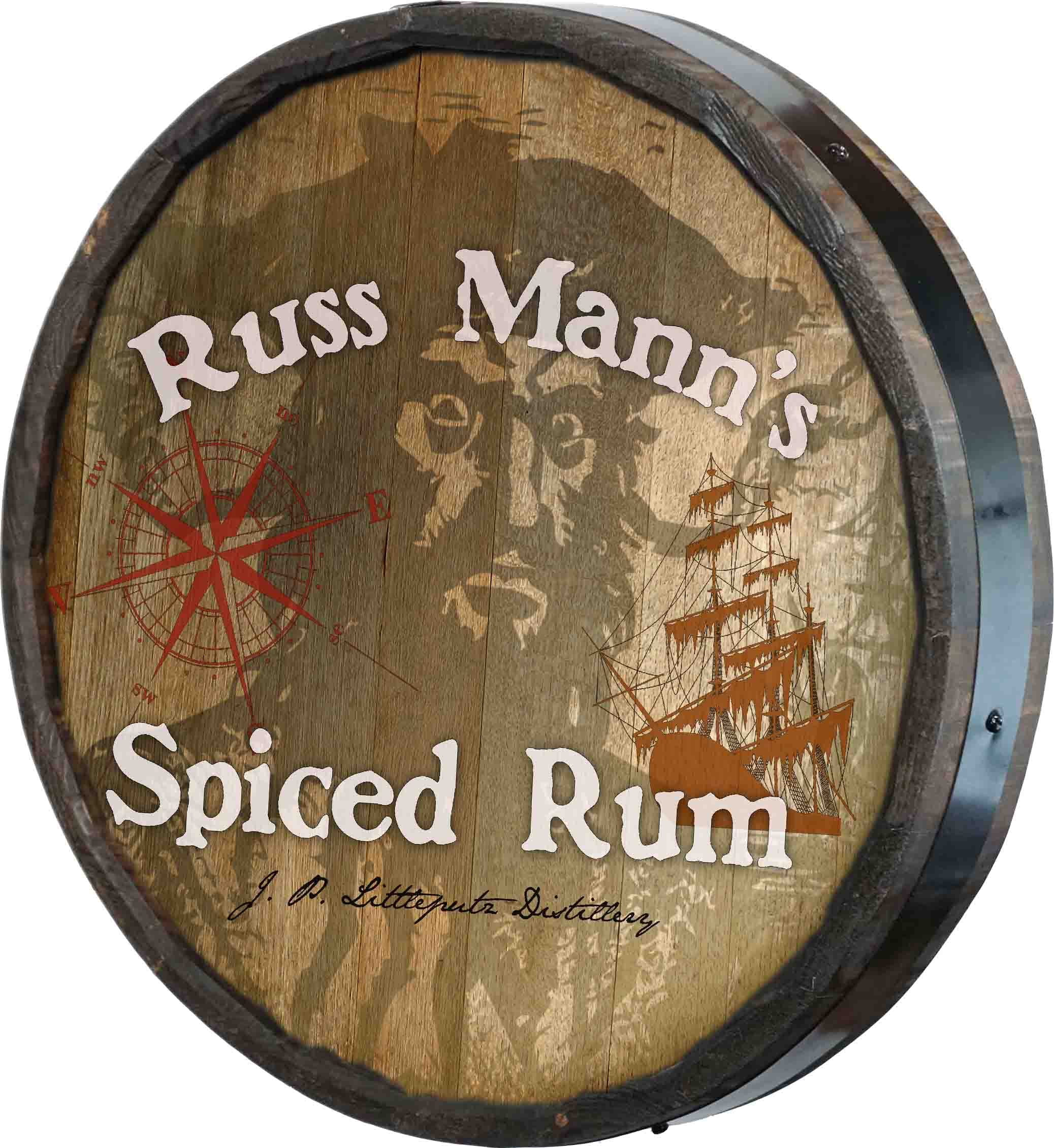 Personalized 21-Inch Whiskey Barrel Head Sign by Thousand Oaks Barrel Co. - Custom Wooden Home Bar Decor for Man Cave, Kitchen, Office - Pirate Theme Wine Barrel Lid Wall Art (C7) - Perfect for Rustic Home Decor, Whiskey Lover Gifts & Western Style Interior Design