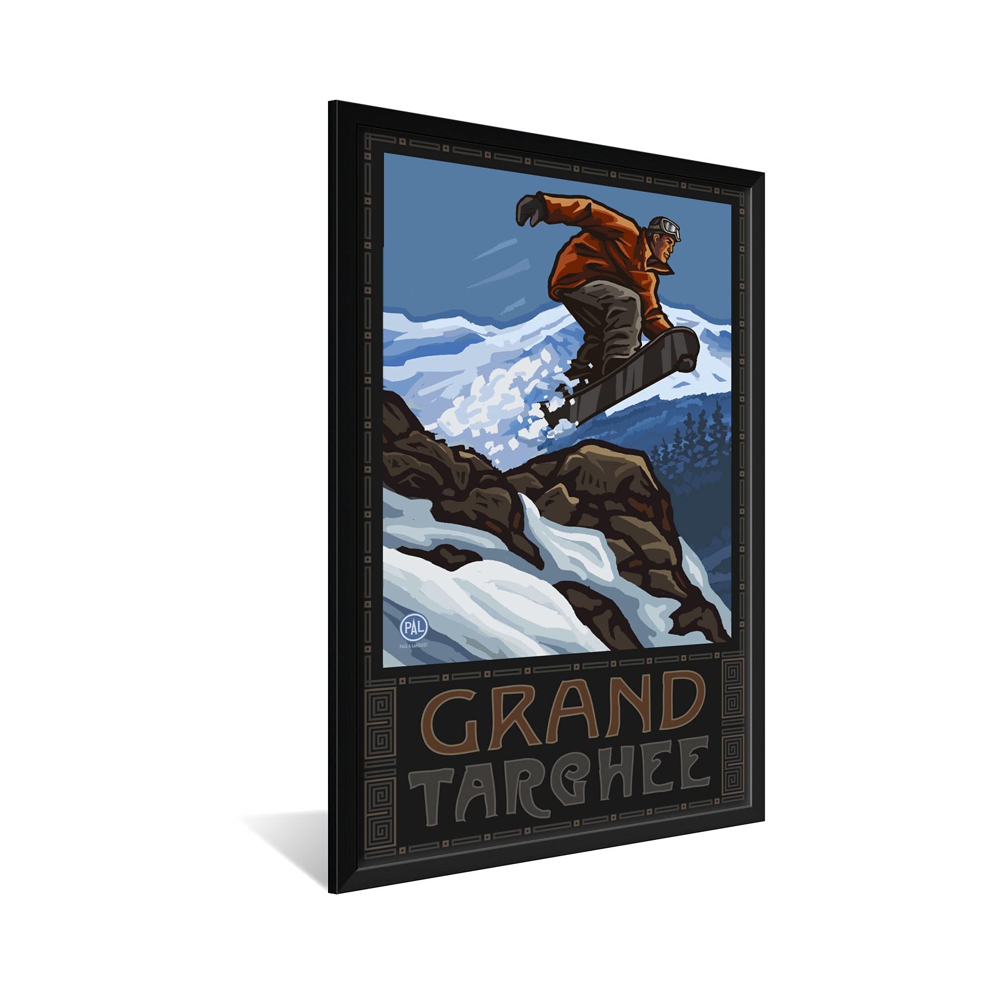Professional Framed Art Print of Snowboarder Jumping at Grand Targhee Wyoming - 32x47 Inch Wall Decor by Artist Paul A. Lanquist - Perfect for Ski Lodge, Mountain Cabin or Sports Enthusiast Home Decor