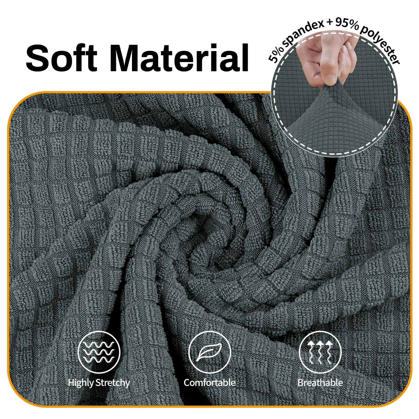 Stretchable Loveseat Slipcovers for 2-Cushion Couches - Pet Proof Sofa Covers with Jacquard Fabric in Small Checks (Medium Size, Gray) - Perfect for Living Room, Apartment & Pet-Friendly Homes