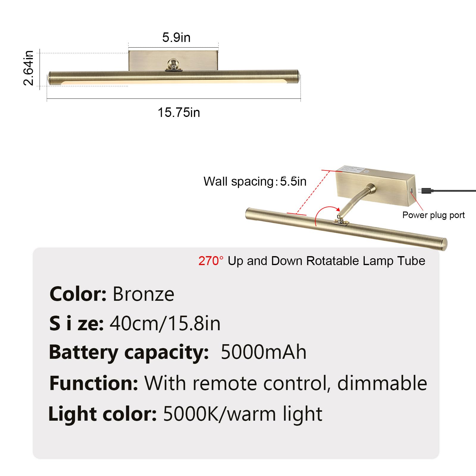 Rechargeable Battery Operated Picture Lights with Remote Control - Dimmable Wall Art Light for Gallery & Home Decor (Golden, 16 Inch) - Perfect for Illuminating Paintings, Photos & Artwork Displays