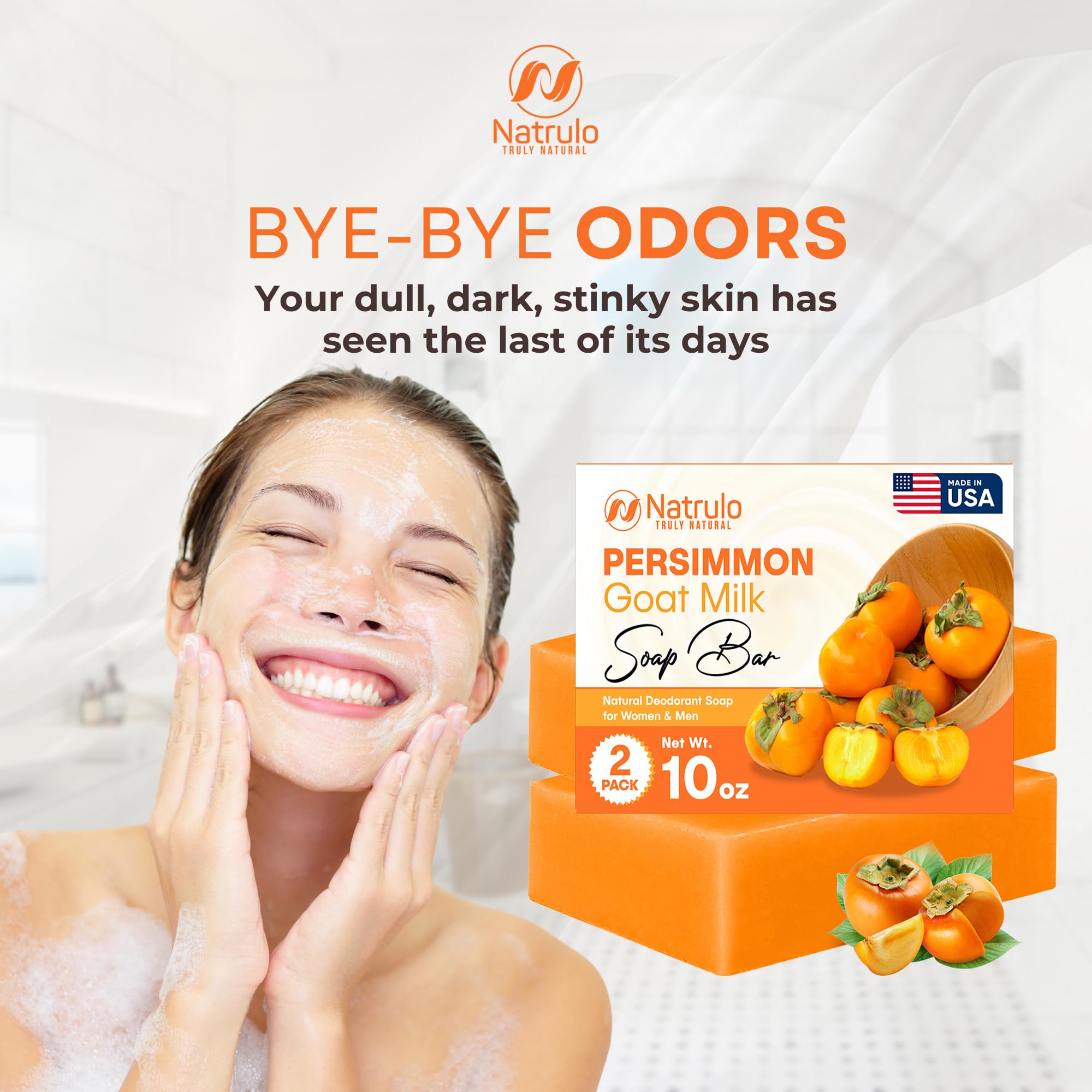 **Natural Persimmon & Goat Milk Soap Bar for Body Odor Control – Purifying Deodorizing Body Wash for Men & Women – Eliminates Odor, Brightens Skin – Perfect for Gym, Travel & Daily Hygiene**