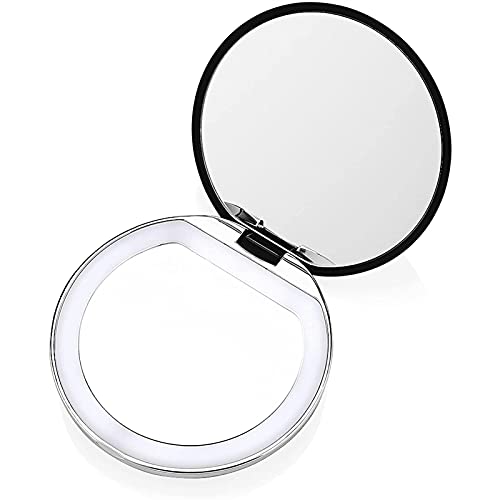 LJJSMG Portable 3X Magnifying LED Makeup Mirror - Rechargeable Travel Mirror with 10 Bright LEDs, Dual-Sided Folding Design for Purse & Handbags (Black) | Perfect for Home Vanity, Travel Makeup & On-the-Go Touch Ups