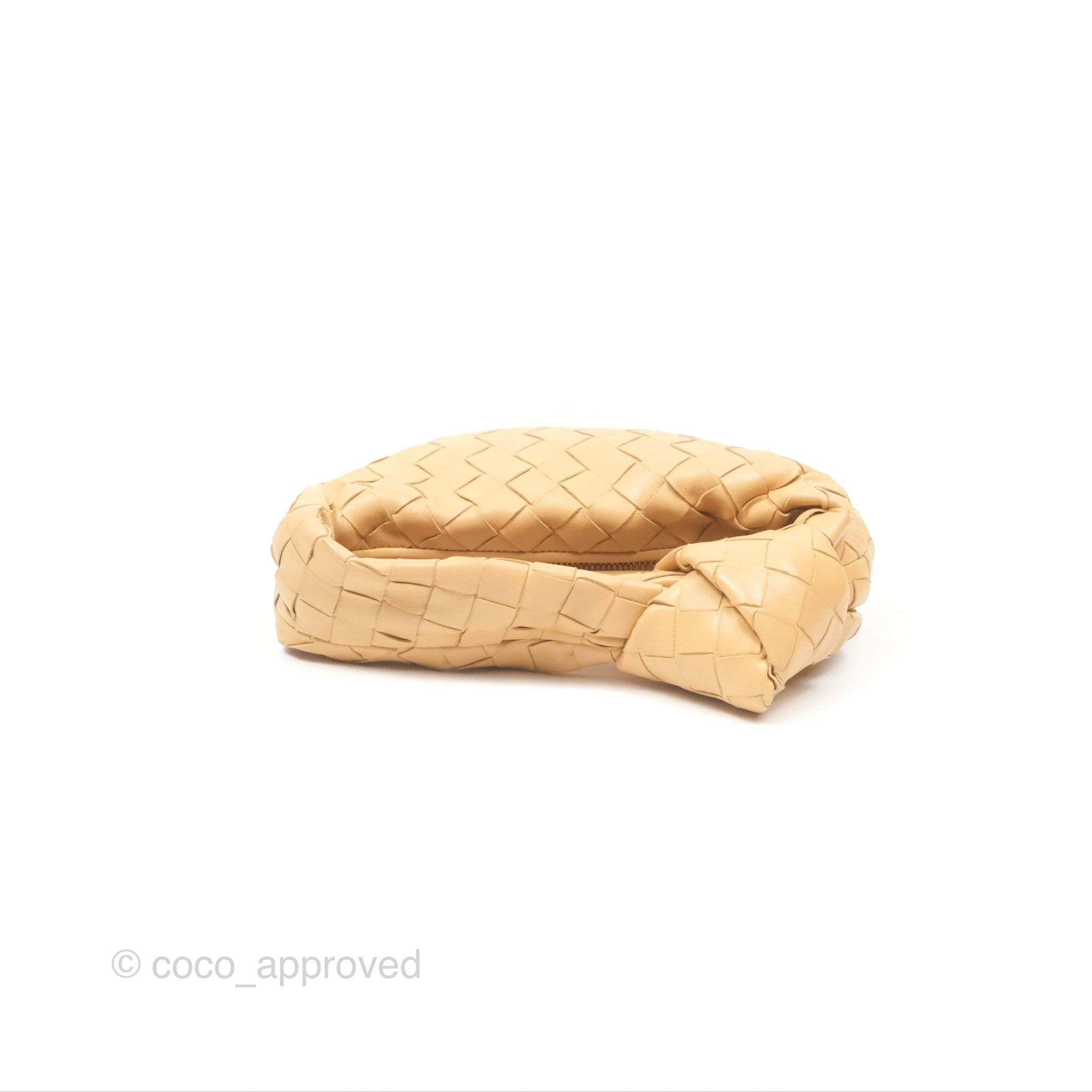 Bottega Veneta Mini Jodie Clutch Bag - Intrecciato Woven Almond Lambskin Leather with Gold Hardware | Perfect for Evening Parties, Weddings & Special Occasions