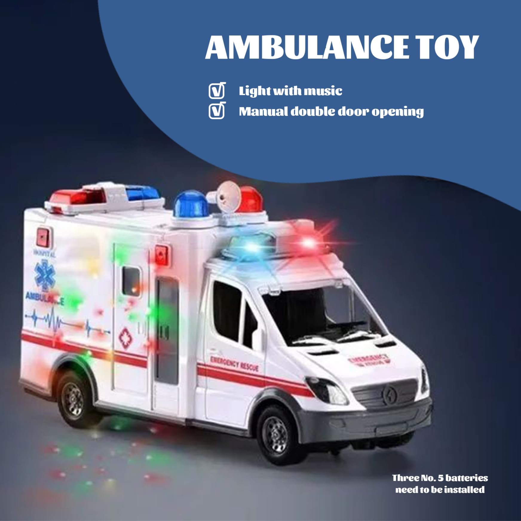 Realistic Ambulance Toy with Music & LED Lights - Educational Emergency Vehicle for Kids Ages 3+ | Promotes Motor Skills & Imagination | Perfect for Role Play, Birthday Gifts & Preschool Learning