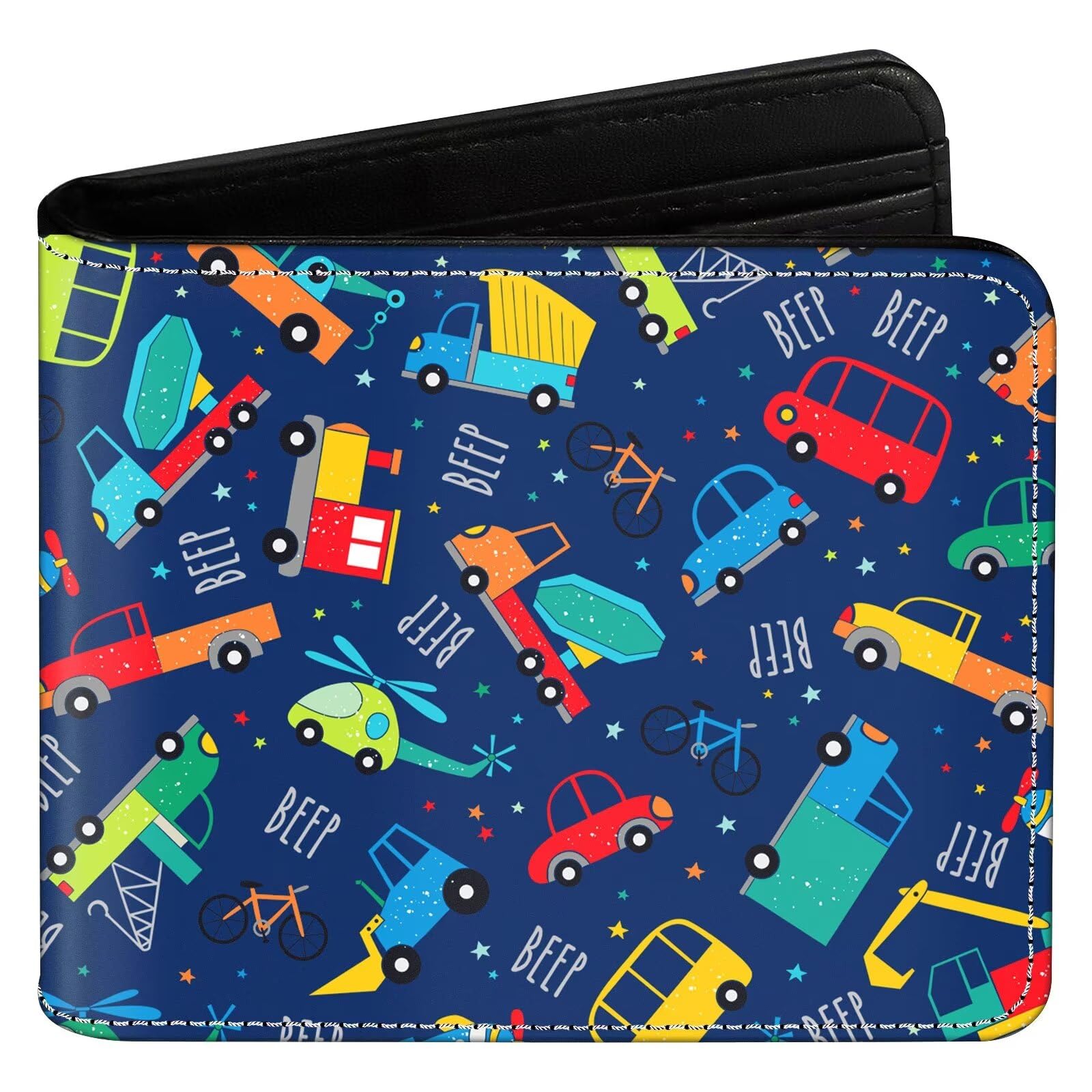 Boys Leather Bifold Wallet - RFID Blocking Credit Card Holder & Cash ID Organizer for Teens | Compact Bi-Fold Design with Construction Vehicle Print | Perfect for School, Travel & Everyday Use
