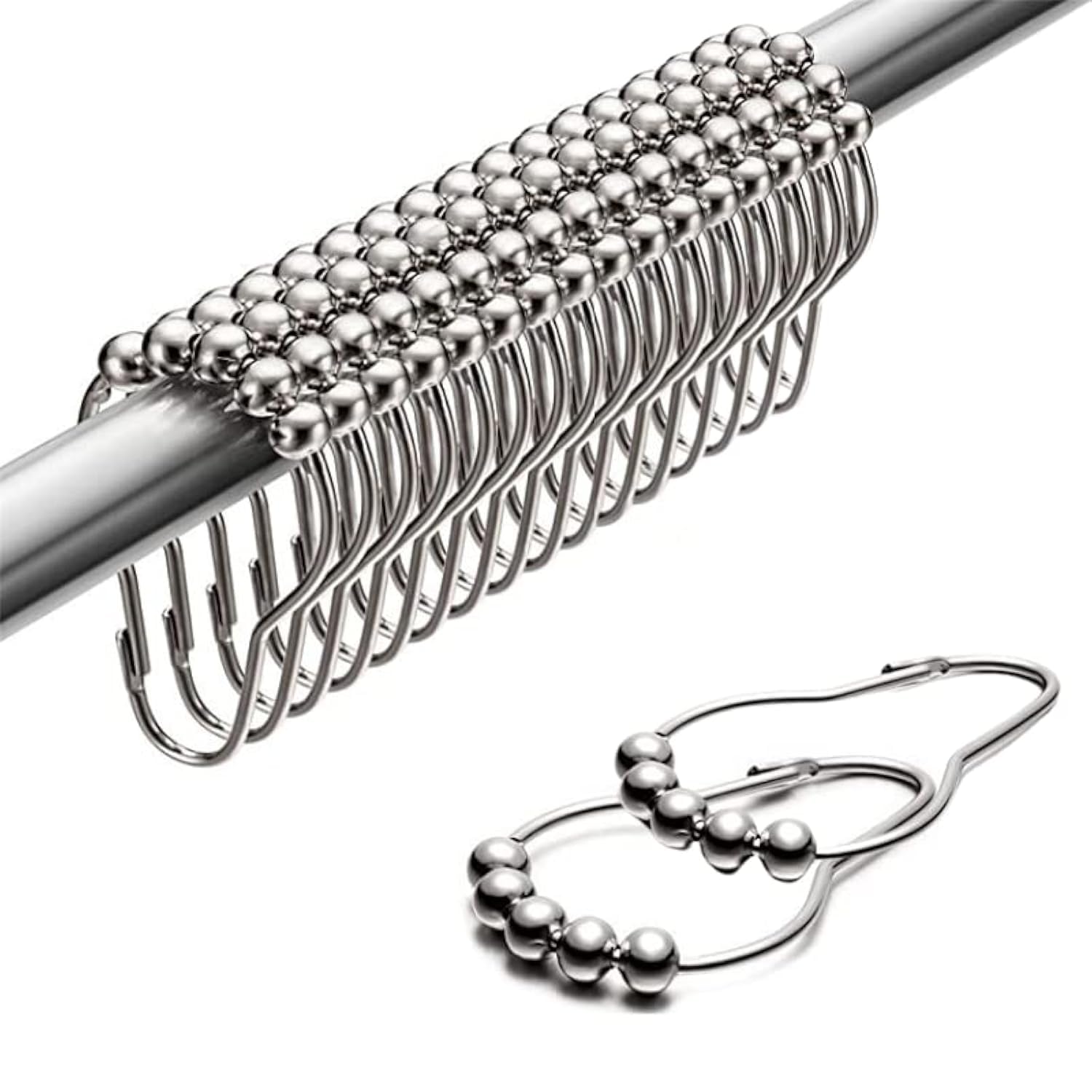 BeGrit 18-Pack Metal Shower Curtain Hooks Rings - Rustproof Bathroom Curtain Hooks for Shower Rod - Perfect for Bathroom, Spa, and Dorm Decor