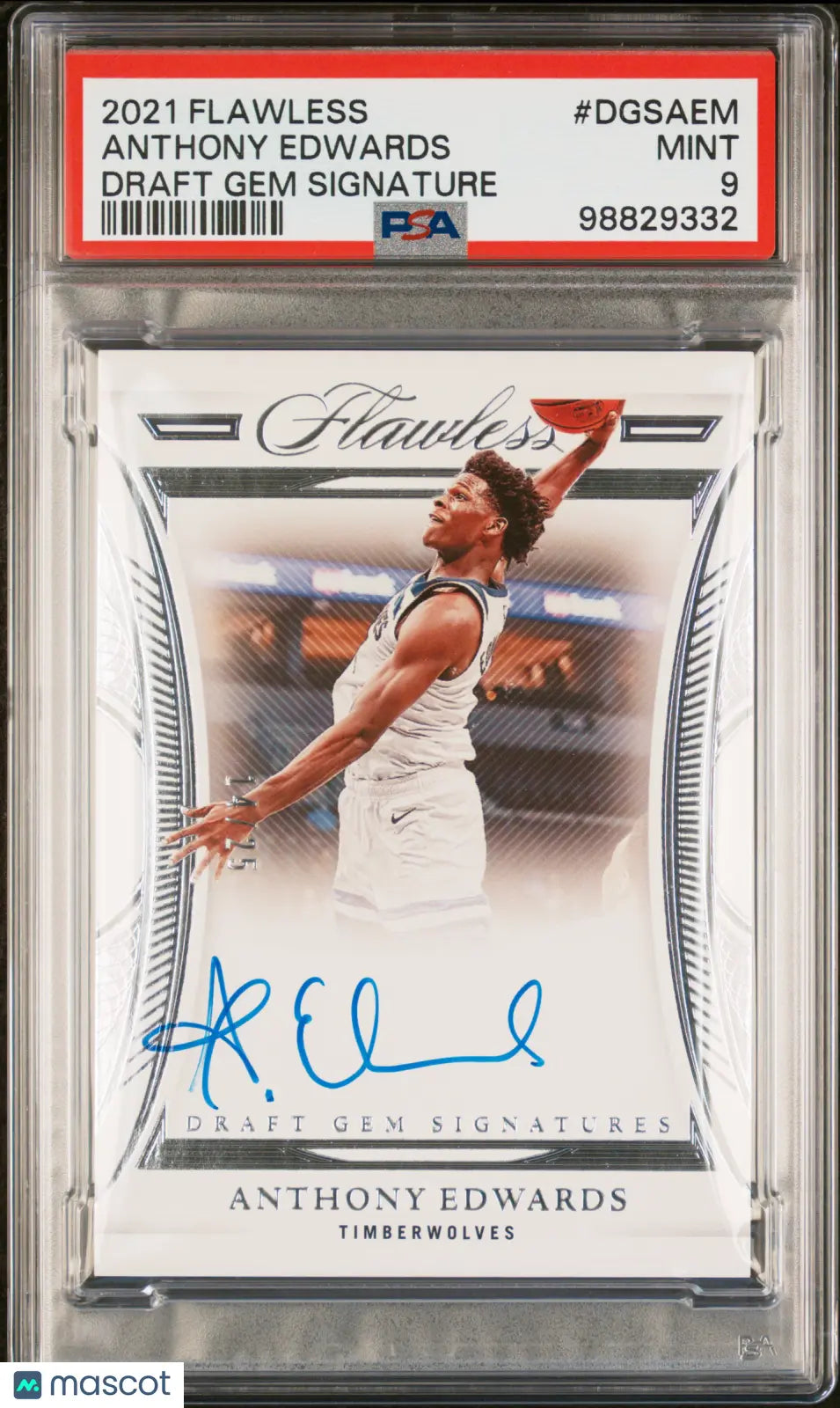 2021 Panini Flawless Draft Gem Signatures Anthony Edwards PSA 9 14/25 - Rare Basketball Trading Card for Collectors & Investors - Perfect for Sports Memorabilia Displays & Investment Portfolios