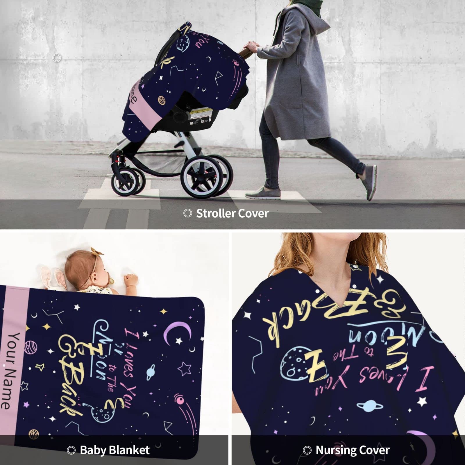 Personalized Baby Car Seat Covers with Name - Custom Infant Car Seat Canopy for Boys & Girls - Soft Nursing & Breastfeeding Cover - Perfect for Travel, Shopping & Daily Use
