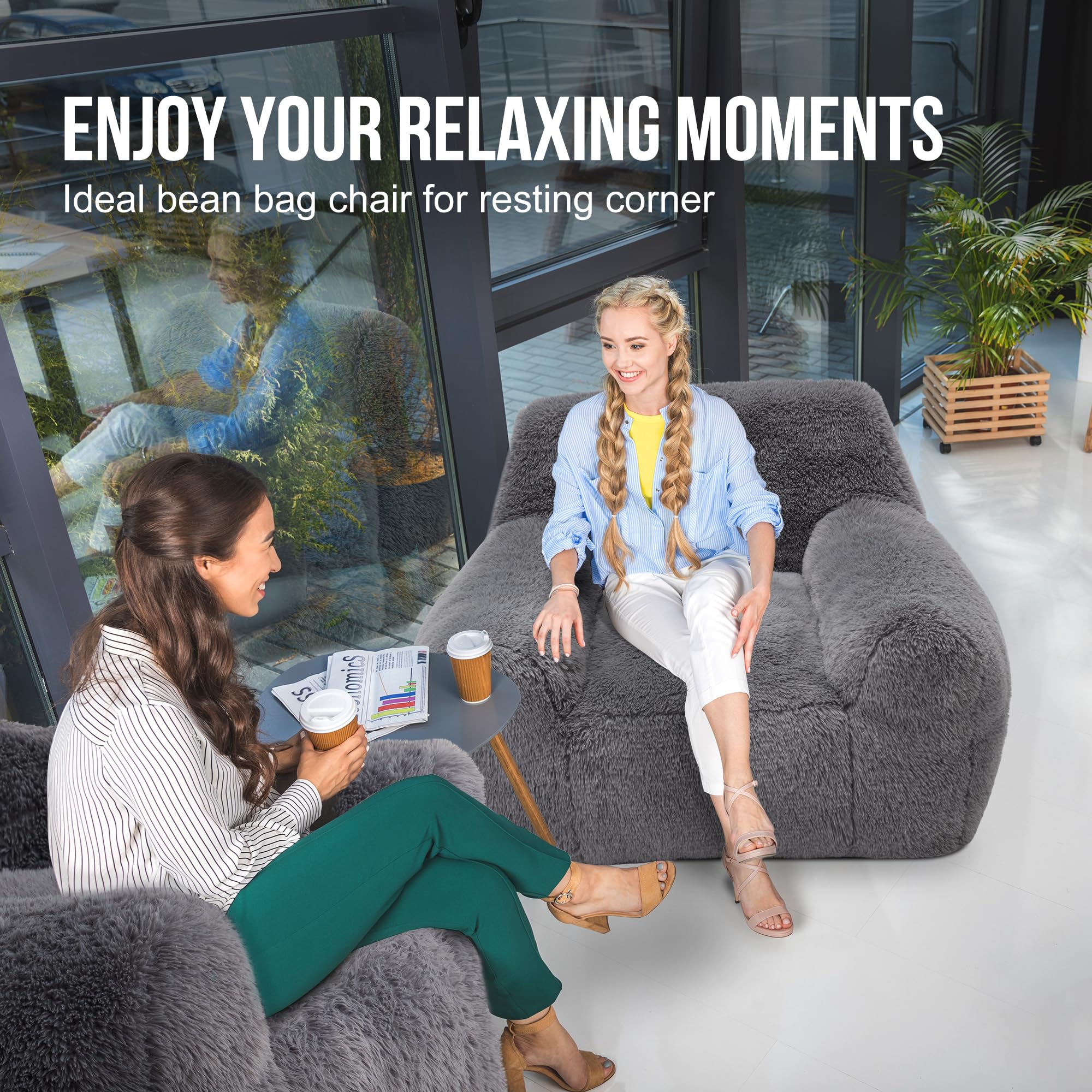 Hobestluk Giant Bean Bag Chair for Adults - Oversized Bean Bag Sofa with Armrests, Comfy Lounge Chair for Bedroom, Living Room, Dorm & Office - Perfect for Relaxing, Gaming & Movie Nights