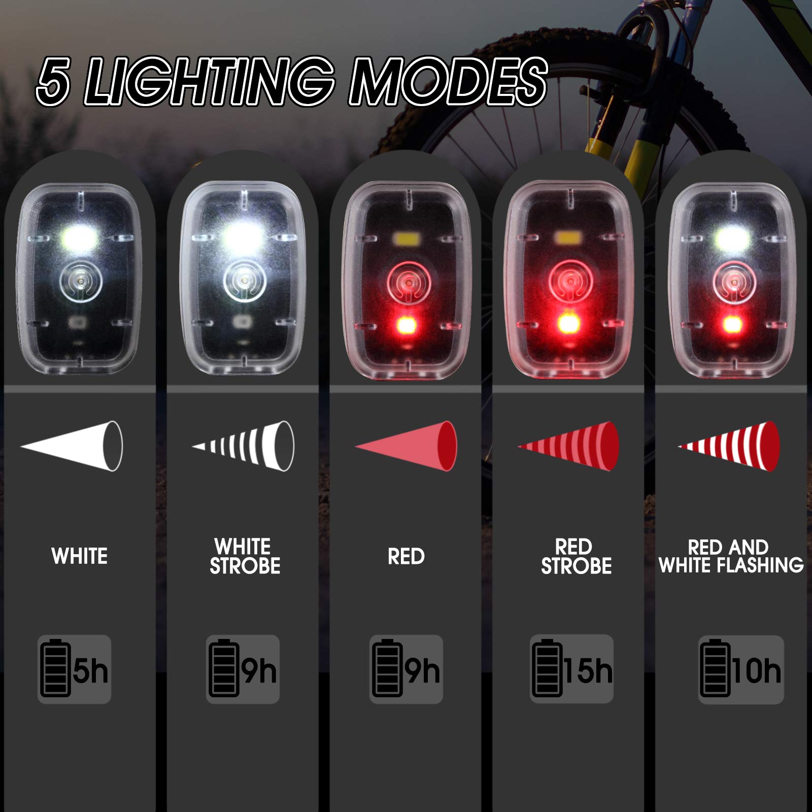 Rechargeable LED Safety Running Lights - USB Clip-On Strobe Bike Tail Lamps with 5 Modes for Runners, Cyclists, Hikers & Pets | Night Riding, Walking, Jogging & Outdoor Activities