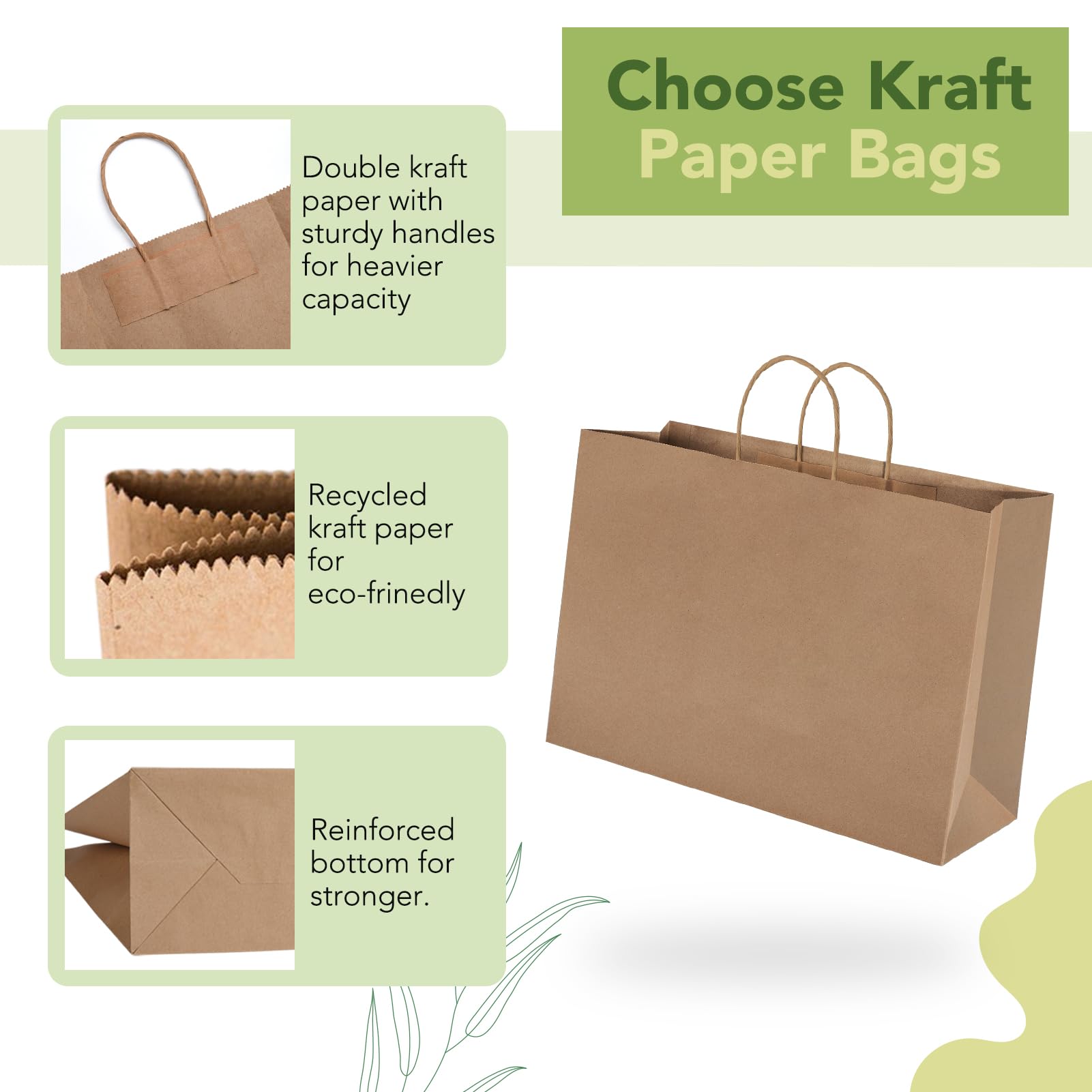 **MESHA 16x6x12 Inch Brown Paper Bags with Handles - 50 Pack Bulk - Eco-Friendly Large Gift Bags for Small Business, Retail, Wedding & Party Favors | Perfect for Crafts, Shopping & Event Packaging**