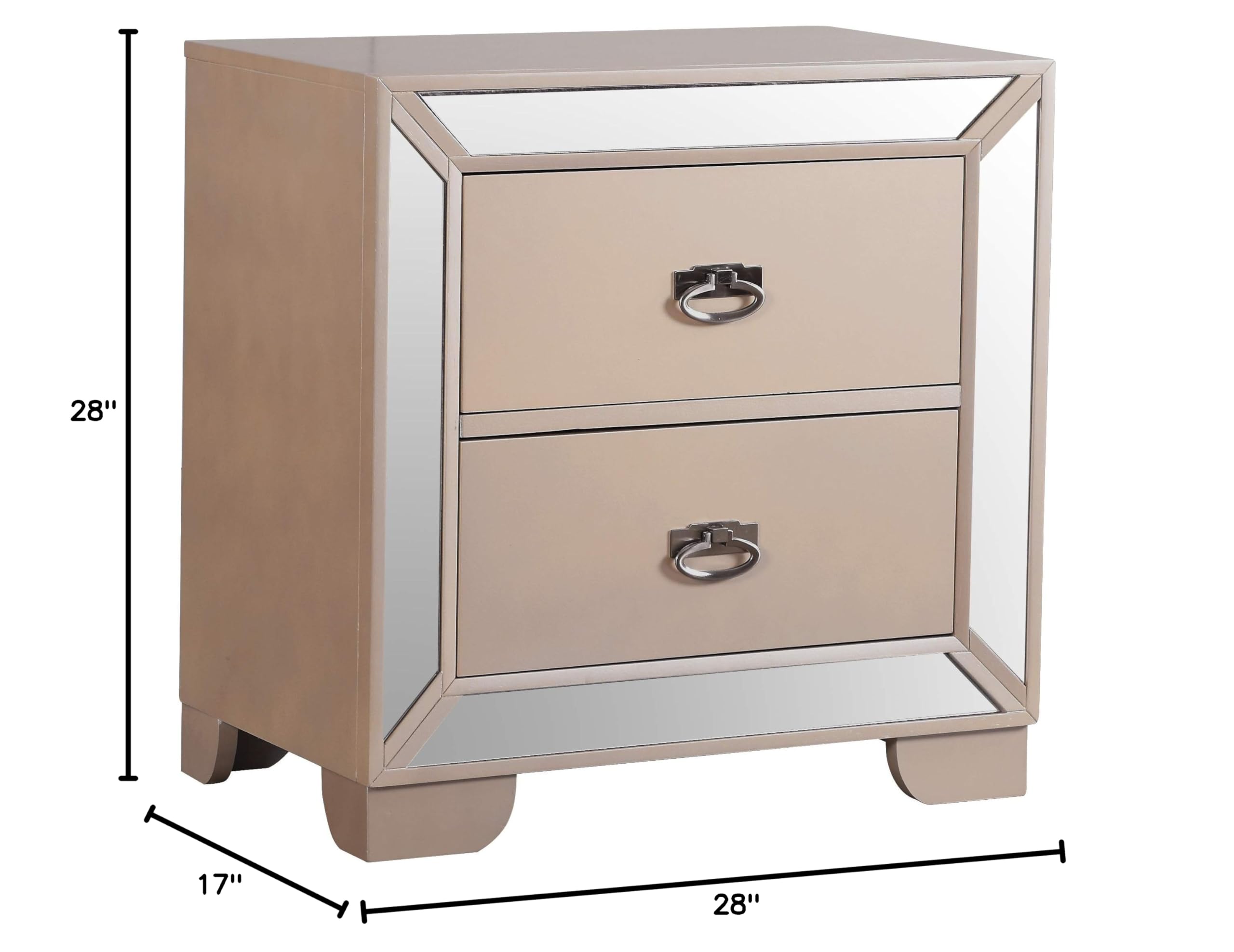 Glory Furniture Hollywood Hills 2-Drawer Nightstand in Pearl White - Modern Bedside Table for Bedroom, Guest Room & Nursery Storage
