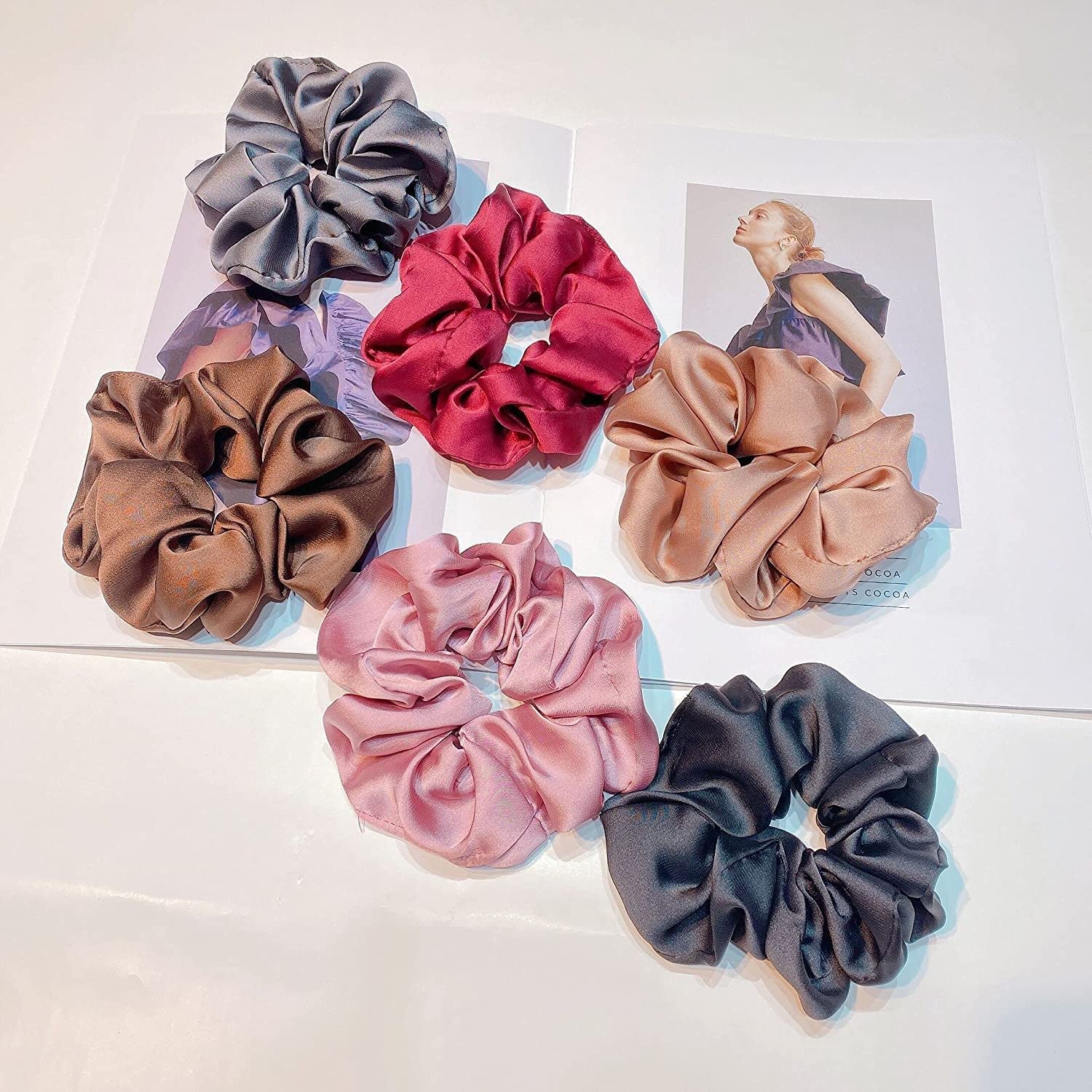 6 Pieces Satin Silk Scrunchies for Women - Soft No Slip Hair Ties, Gentle Ponytail Holders for Thick Hair (Perfect for Work, Gym & Everyday Use)