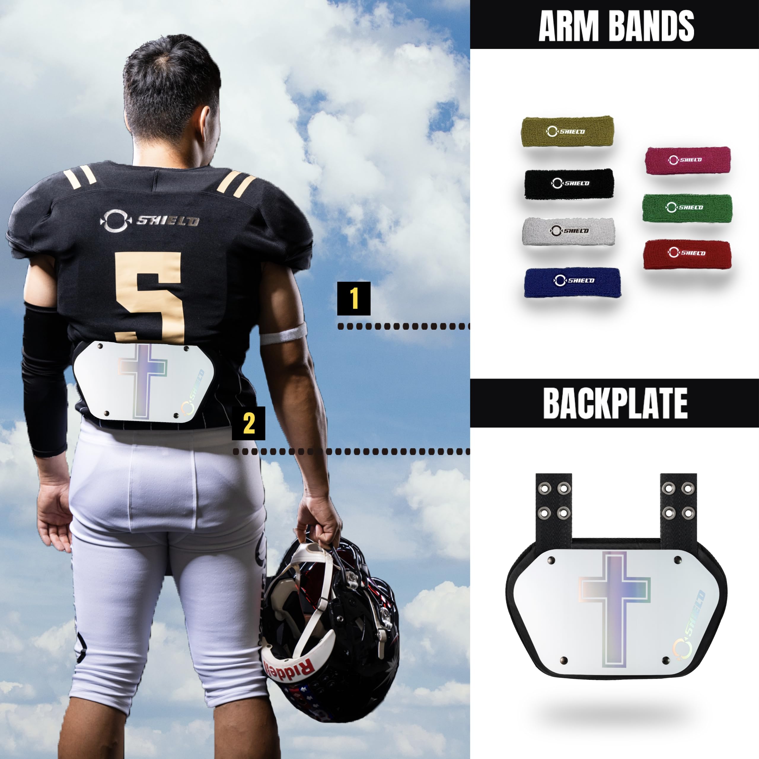 O Shield Golden Cross Chrome Football Back Plate - Lower Back Protector for Football Players, Rear Protection Pads, Cross Series - Ideal for Tackling, Blocking & Contact Sports Safety