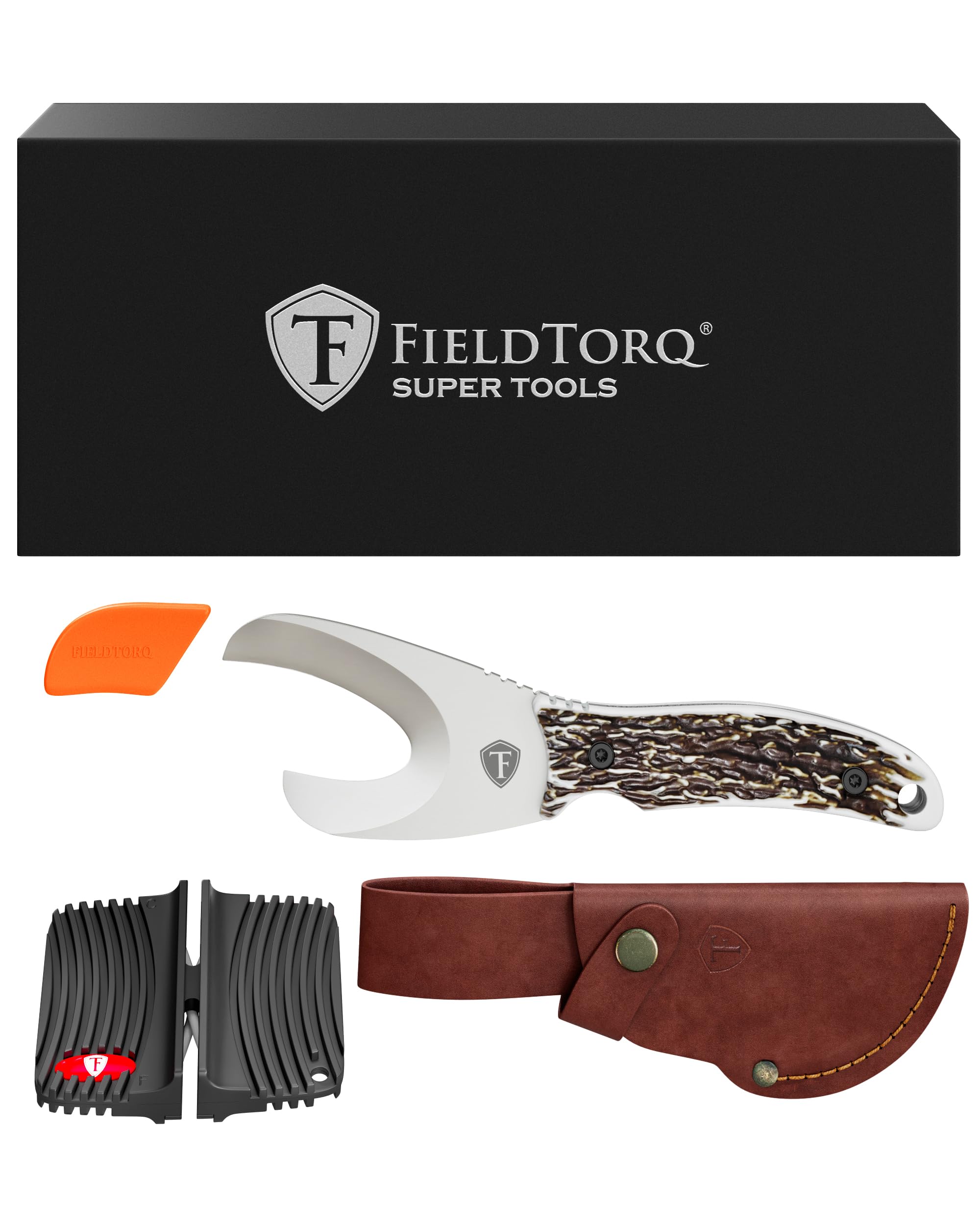 4-in-1 Hunting Field Dressing Kit with Sheath & Sharpener - Professional Skinning Knife, Gut Hook & Deer Hunting Tool Set for Outdoor Adventures, Camping & Survival Gear