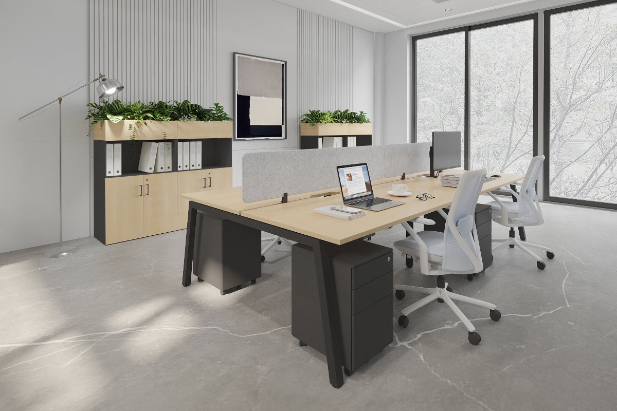 Quadro 4-Person Office Workstation Desk - 1200L x 800W with Cable Management Scallop - Perfect for Collaborative Workspaces, Team Meetings & Open Office Environments