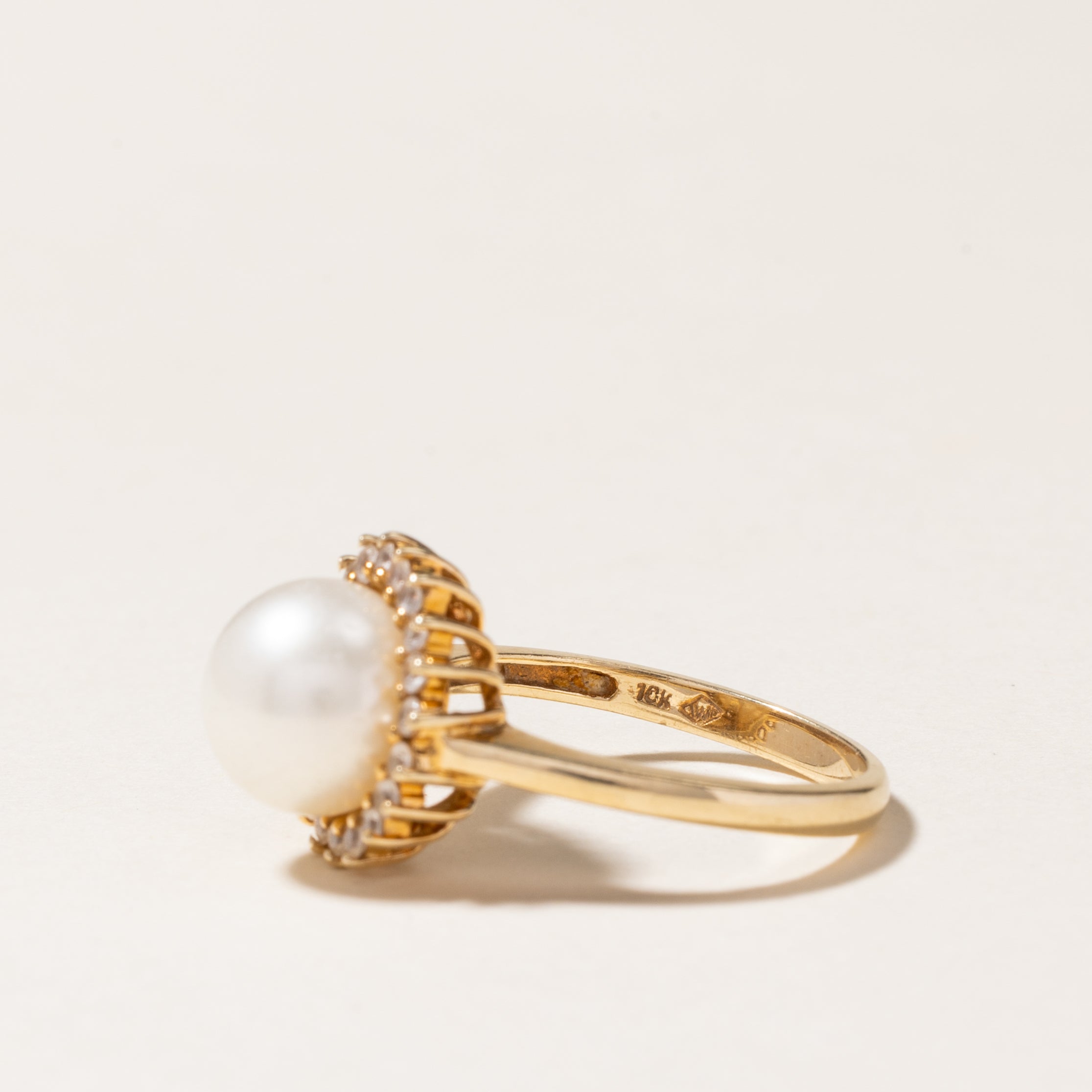 Pearl & White Topaz Petal Ring - 9.00mm, 0.20ctw, Size 6.75 - Elegant Floral Jewelry for Women, Perfect for Weddings, Anniversaries & Special Occasions