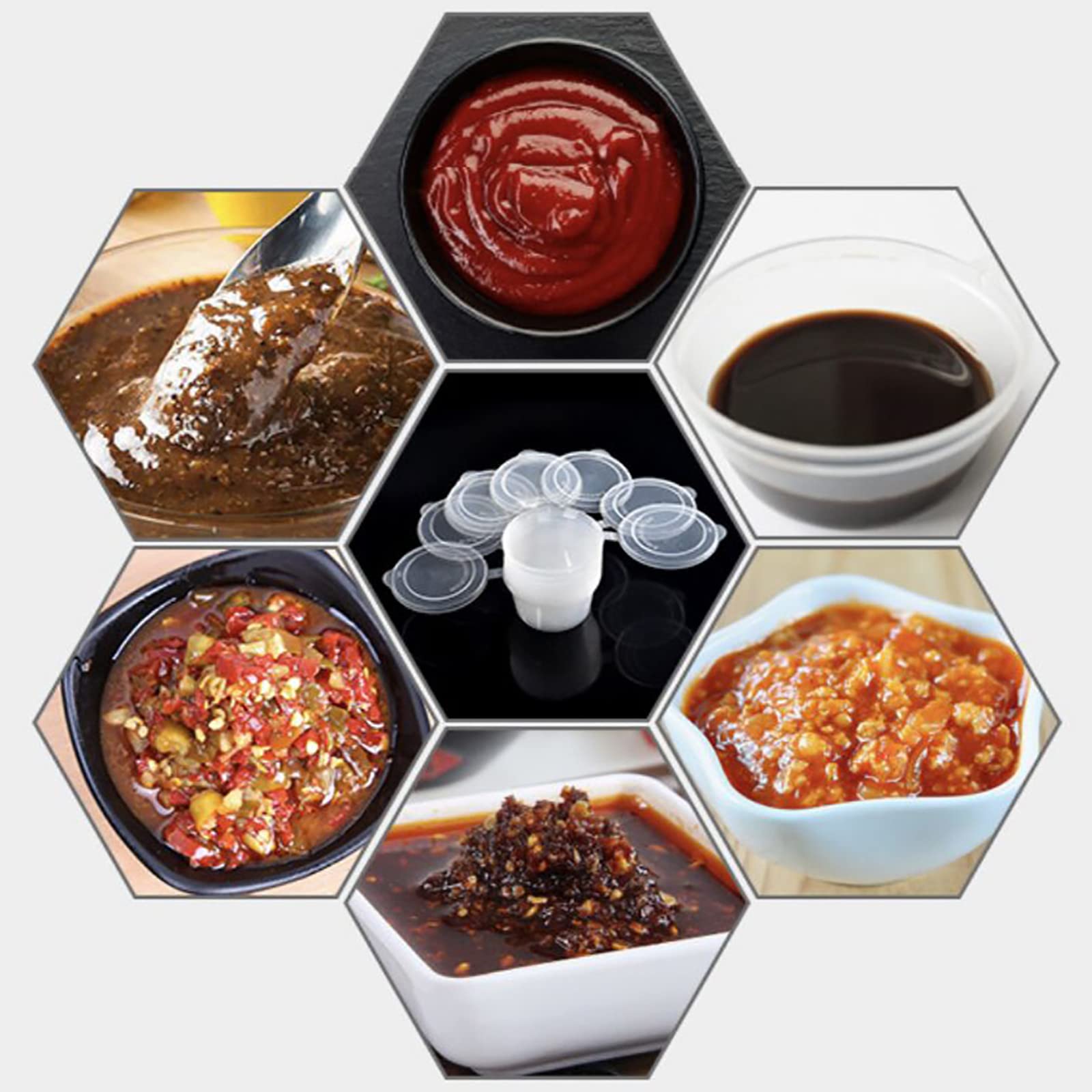 50-Pack 1 oz & 1.5 oz Clear Plastic Disposable Sauce Cups with Lids - Small Food Storage Containers for Condiments, Dressings, Snacks & Party Serving