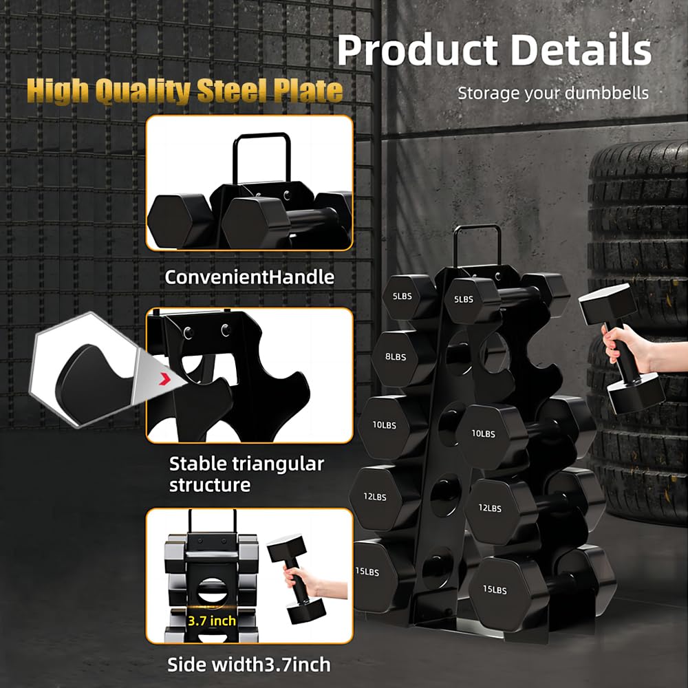 Heavy Duty A-Frame Dumbbell Rack with Upgraded Handle - Steel Weight Stand for Home Gym, Dumbbell Holder & Organizer - Perfect for Garage Workouts, CrossFit Training & Compact Home Gym Spaces (Dumbbells Not Included)