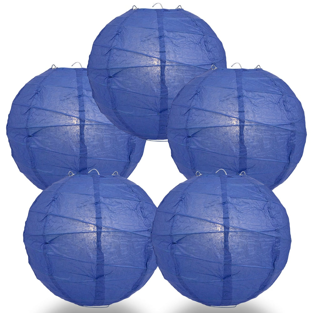 5 Pack 24 Inch Dark Blue Round Paper Lanterns with Free Style Ribbing - Perfect for Party Decorations, Wedding Centerpieces & Home Decoration