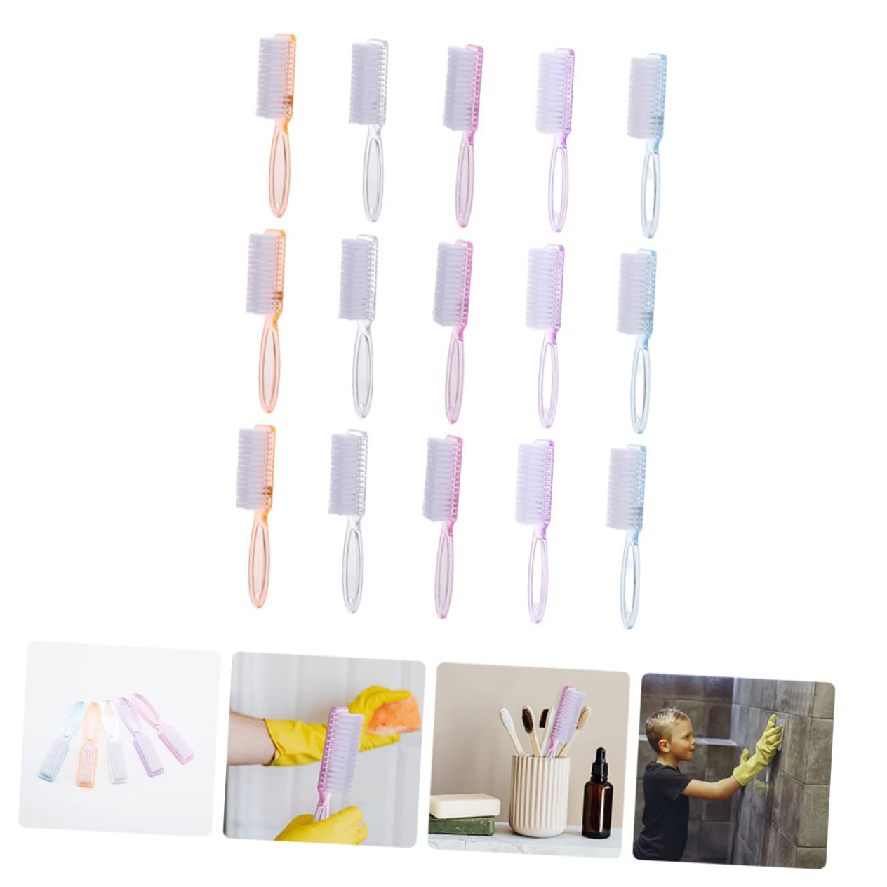 PLAFOPE 15-Piece Nail Brush Set - Professional Nail Cleaner for Salon & Home Manicure, Long Handle PP Nail Art Cleaning Brush for Nail Shops, DIY Nail Care - Perfect for Gel Polish Removal & Cuticle Cleaning