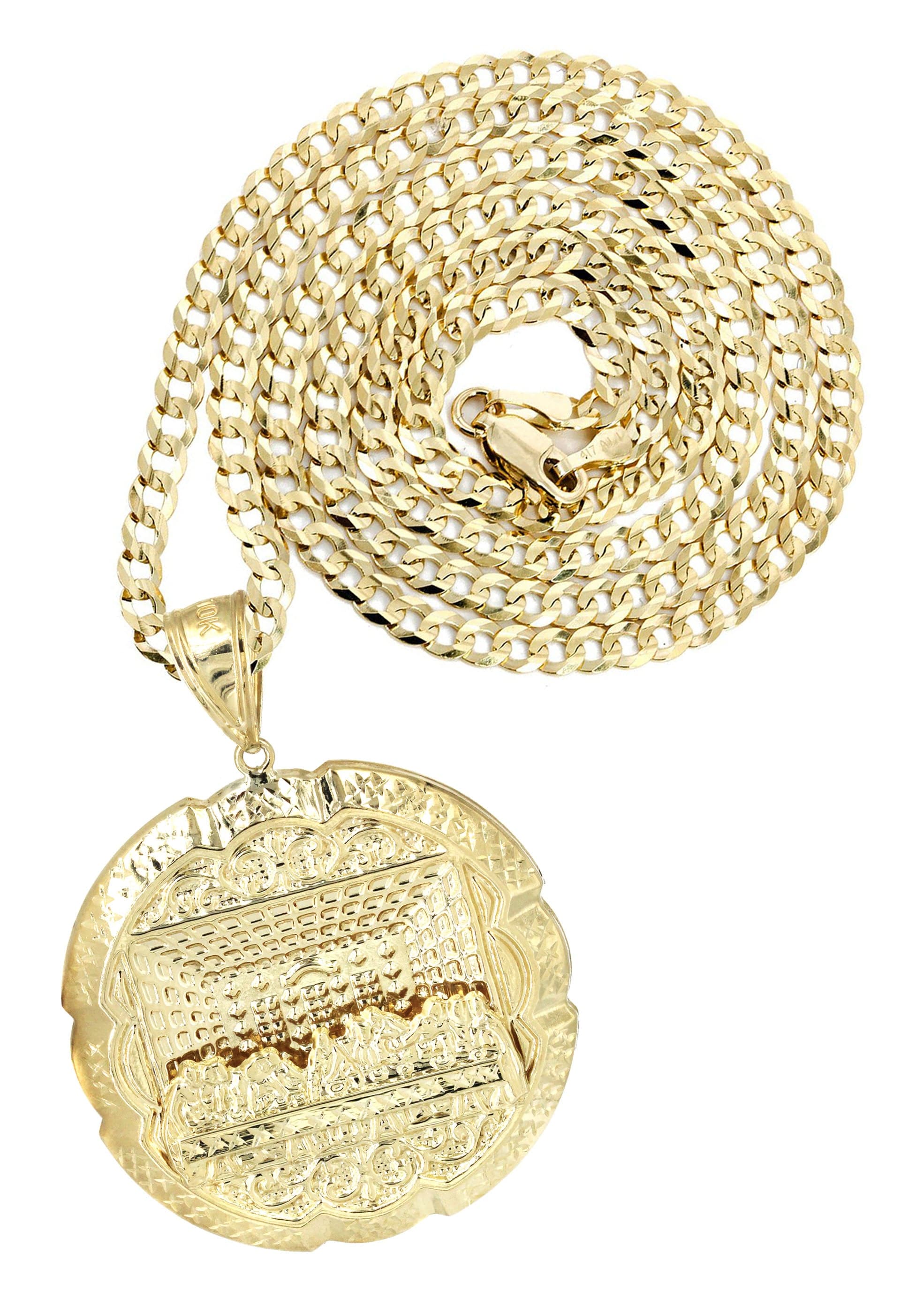 10K Yellow Gold Last Supper Pendant Necklace for Men & Women - 18.9 Grams Religious Jewelry Gift for Christmas, Baptism & Faith-Based Occasions