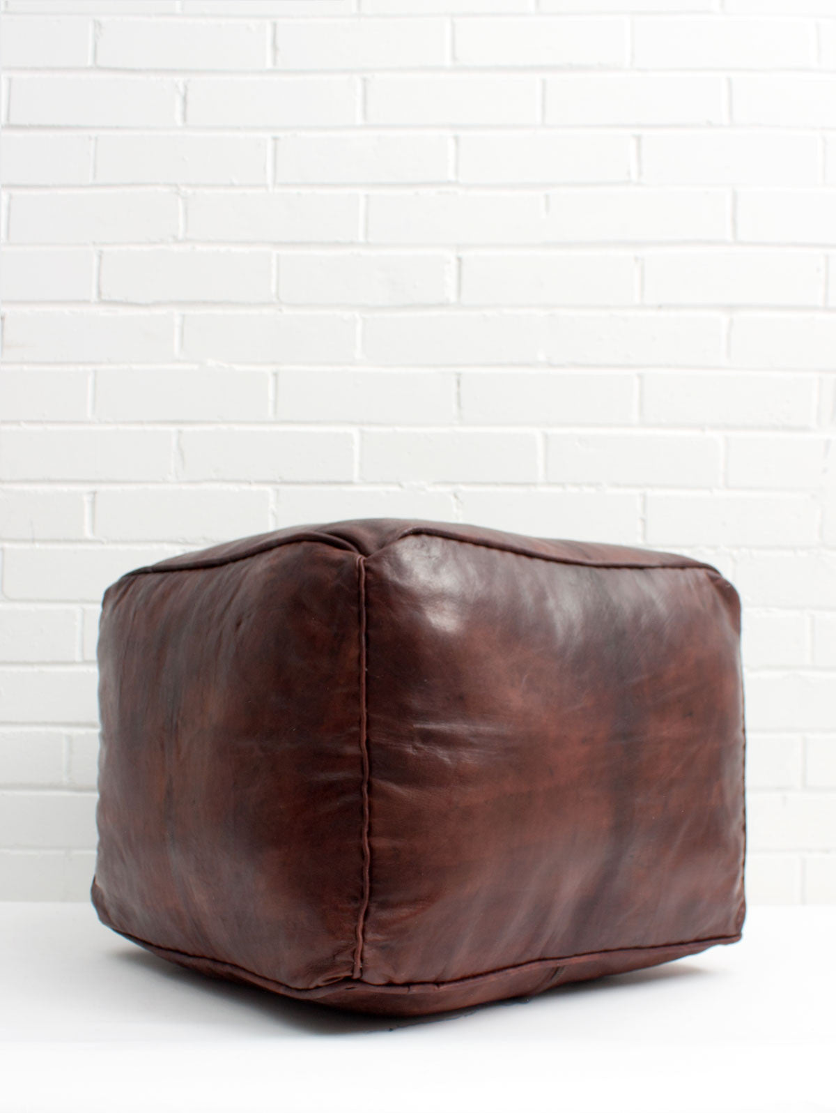 Handmade Moroccan Leather Square Pouffe Ottoman - Chocolate Brown - Boho Home Decor for Living Room, Bedroom, or Nursery