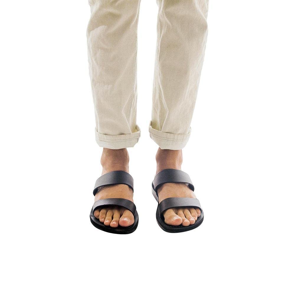 Aviv Men's Leather Double Strap Sandals - Comfortable Casual & Dressy Slide Sandals for Summer, Beach, and Outdoor Wear