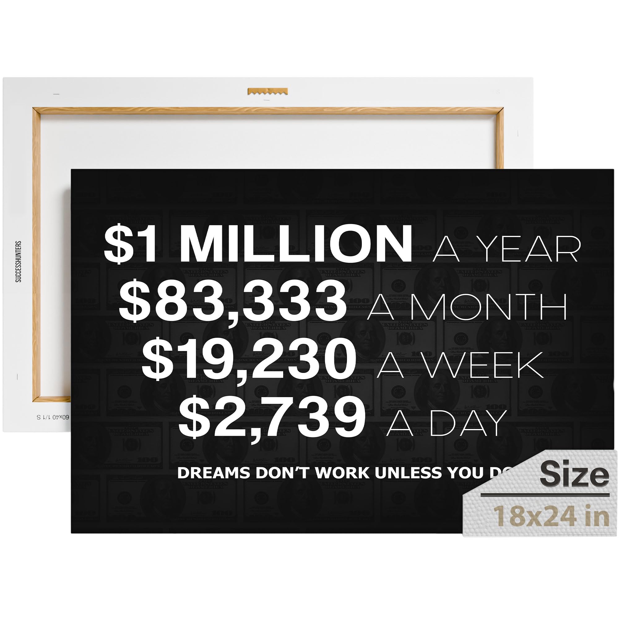 1 Million Dollars a Year Motivational Wall Art - Inspirational Canvas Print for Office & Home Decor - Success Entrepreneur Sign for Millionaire Goals (18