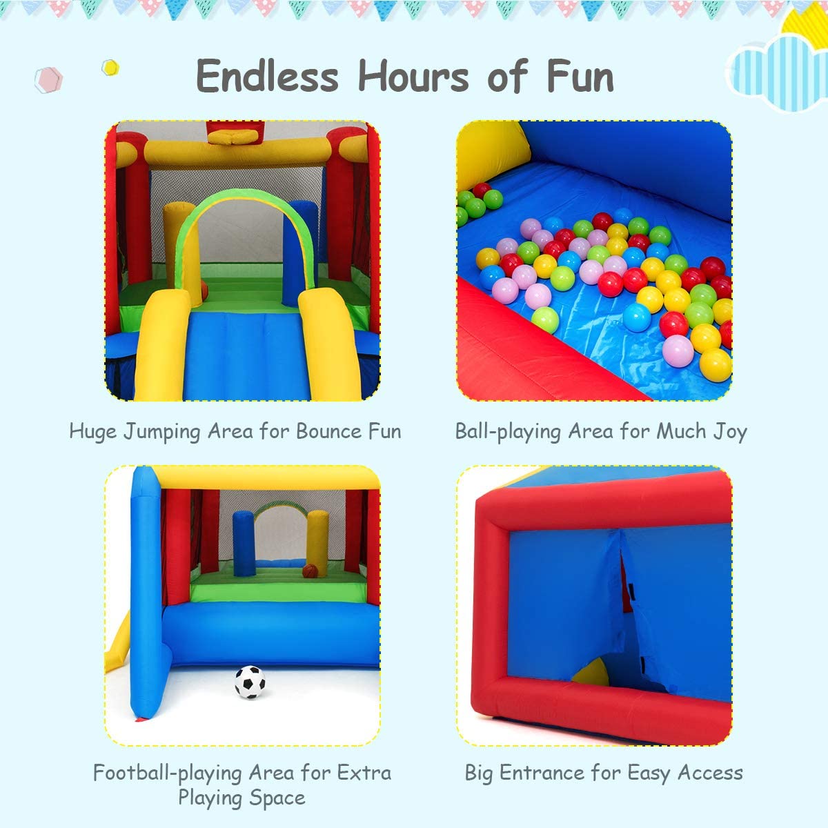 OLAKIDS Inflatable Bounce House with Slide & Ball Pit - Outdoor/Indoor Jumping Castle for Kids with Dart Target, Carrying Bag & Repair Kit - Perfect for Birthday Parties, Backyard Fun & Summer Activities