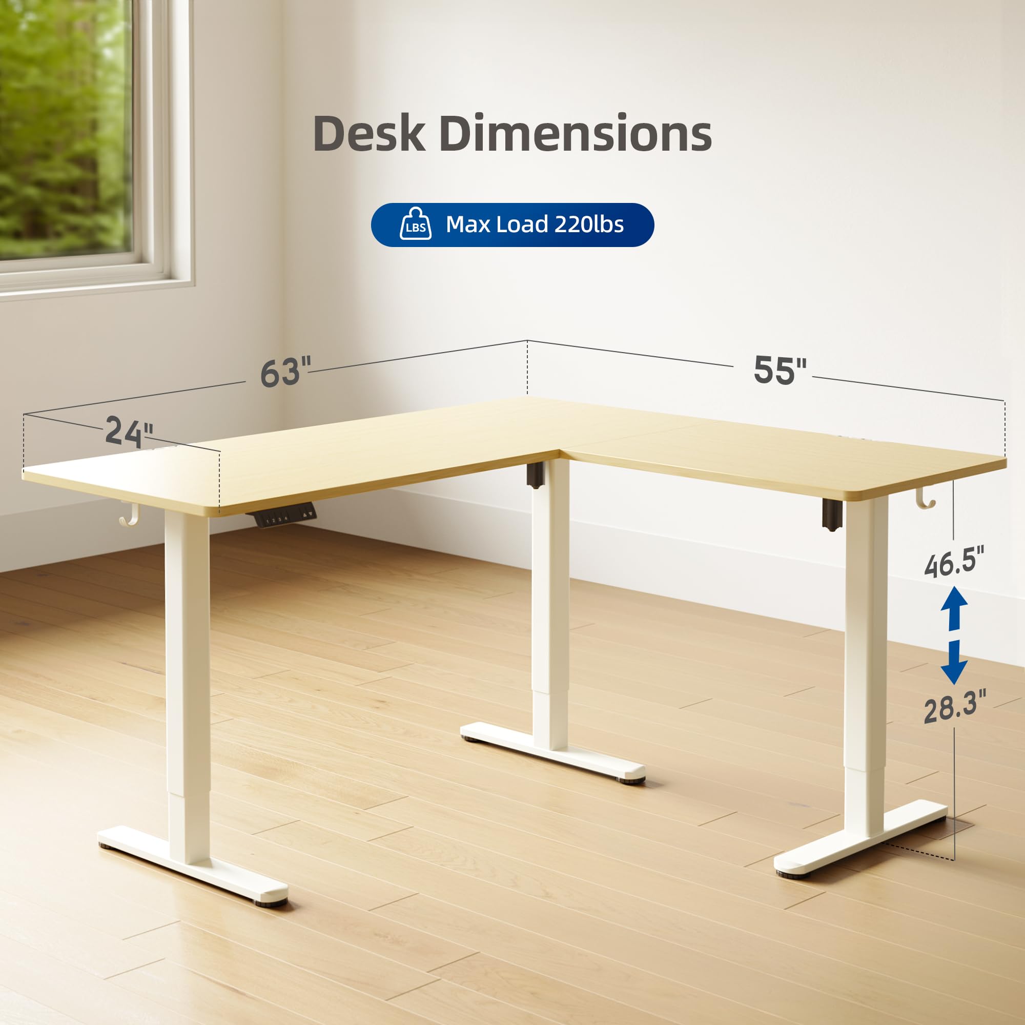YDN L-Shaped Electric Standing Desk with Dual Motor, Adjustable Height Corner Desk (63 x 55 Inch) - Home Office Workstation with Splice Board, Ergonomic Large Standing Desk for Productivity - Perfect for Small Spaces & Shared Workspaces