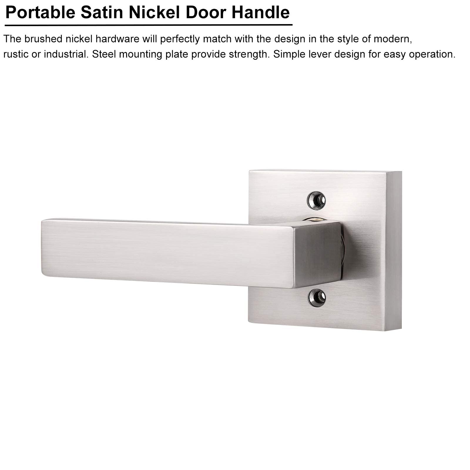 9 Pack Satin Nickel Dummy Door Handles - Square Interior Door Levers for Hallway & Closet - Single Sided with Exposed Screws - Perfect for Bedrooms, Bathrooms & Office Doors