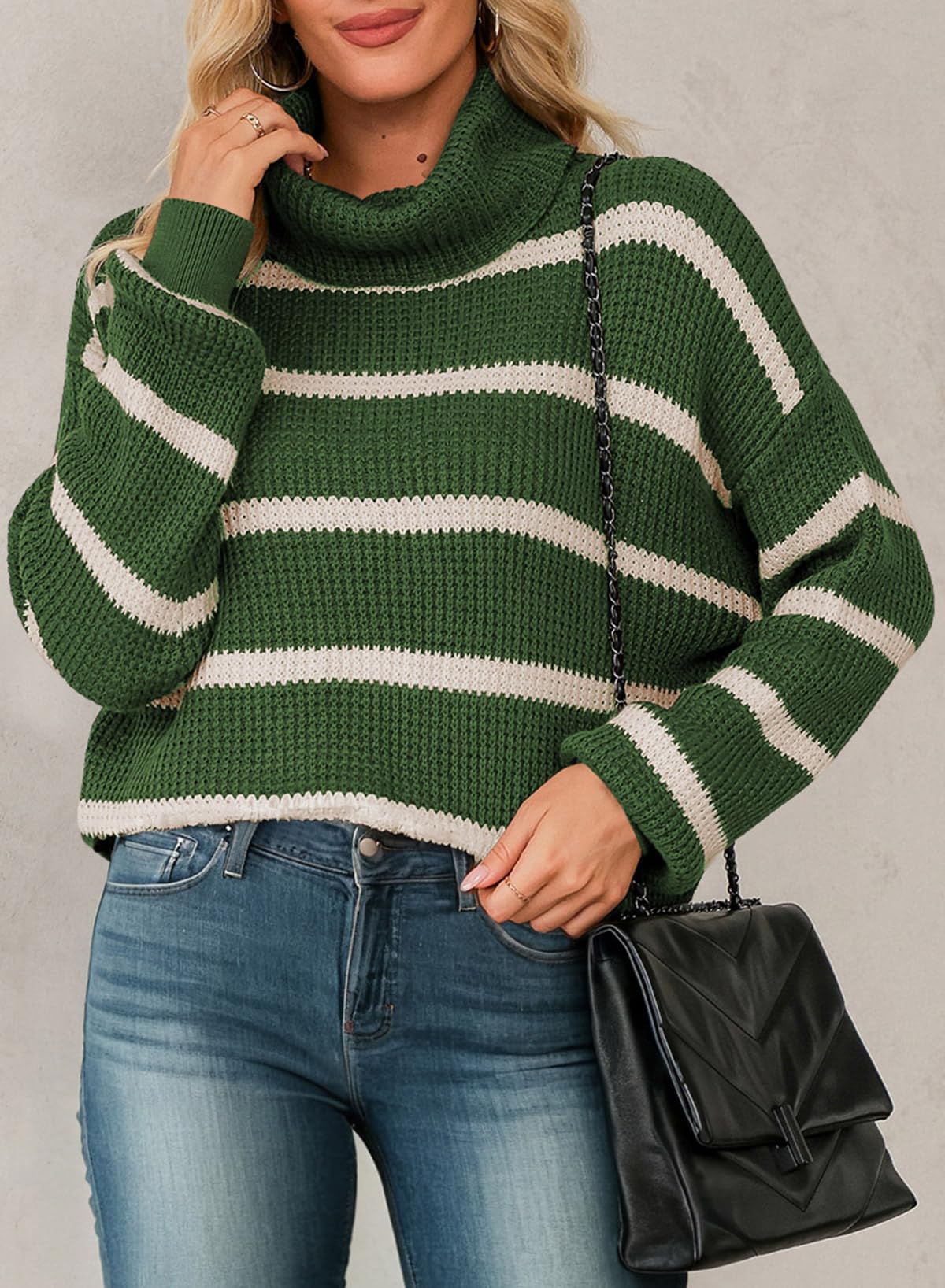 Dokotoo Women's Casual Long Sleeve Turtleneck Sweater - Striped Color Block Loose Knit Pullover Top for Fall & Winter | Perfect for Office, Travel and Daily Wear