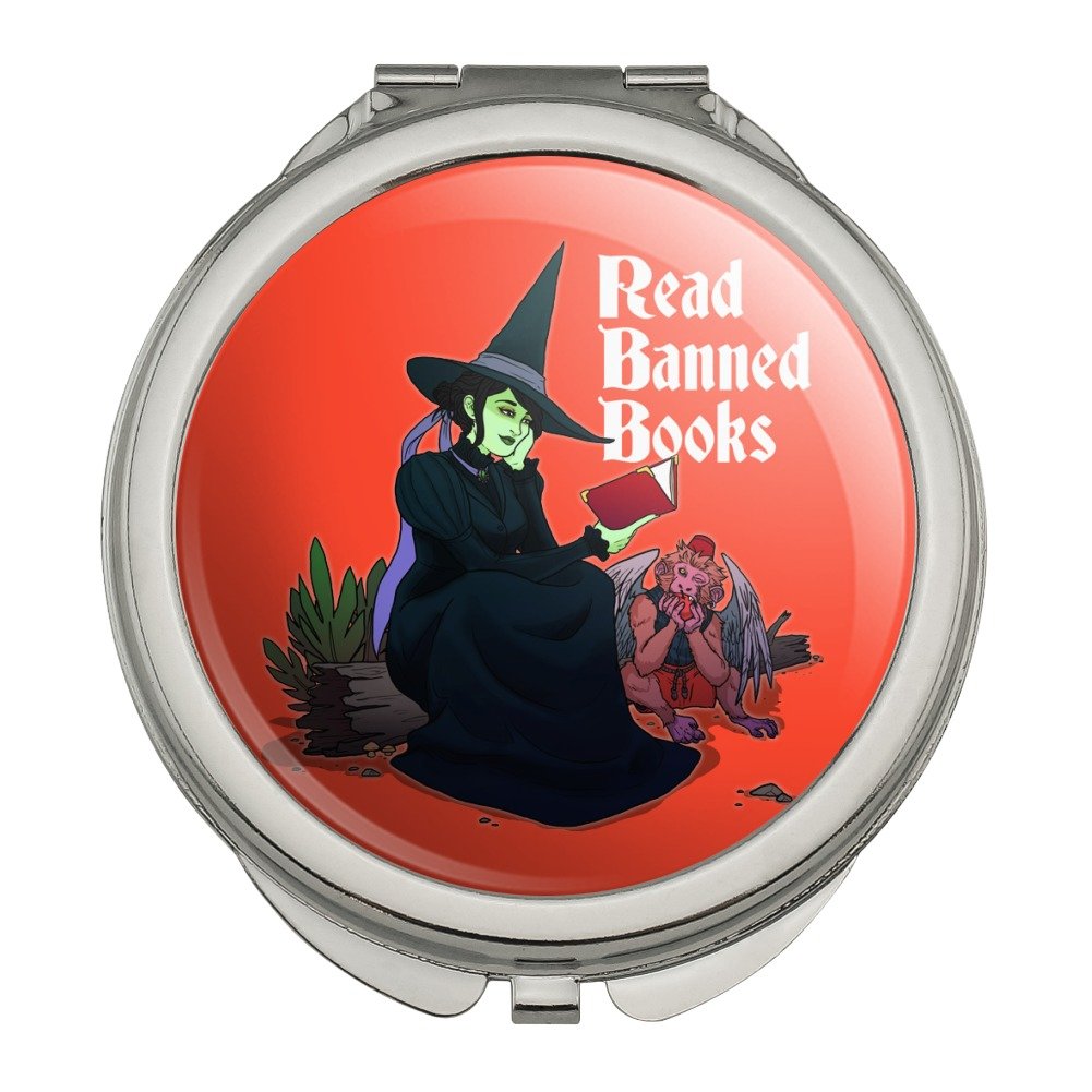 Witch & Monkey Compact Travel Purse - Vintage Banned Books Print Handbag with Mirror | Perfect for Book Lovers, Cosplay & Everyday Use